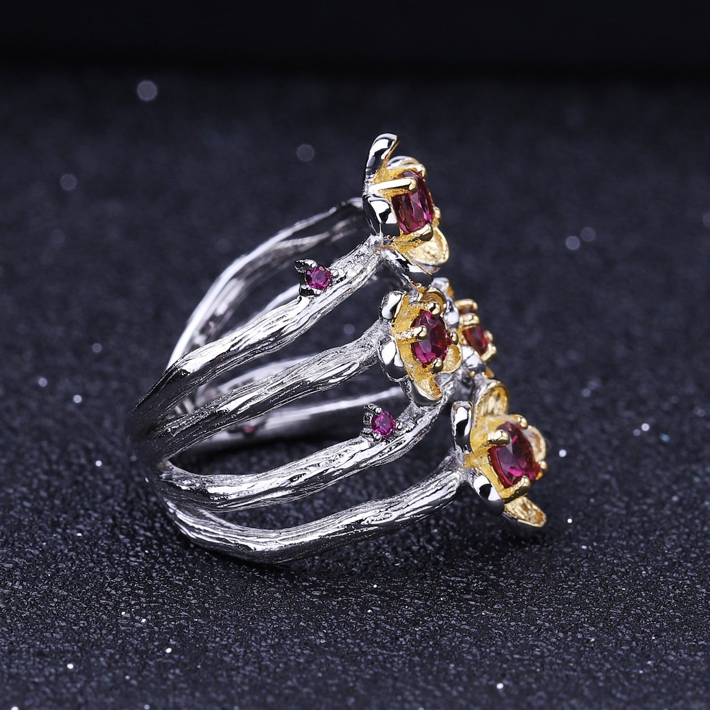 Italian Craft Designer Gemstone Ring Natural Style Floral Design925Silver Natural Topaz Ring