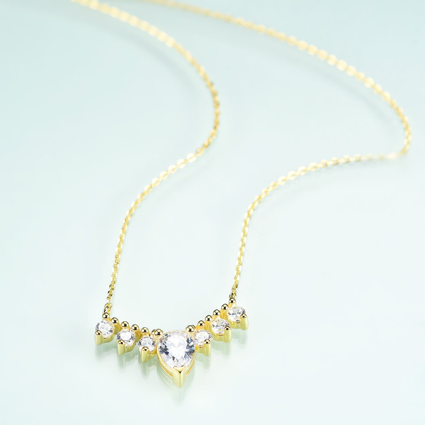 Jewelry S925Sterling Silver Inlaid Gemstone5A Zircon Fashion Light Luxury Elegant Gold Clavicle Chain Necklace Pendant