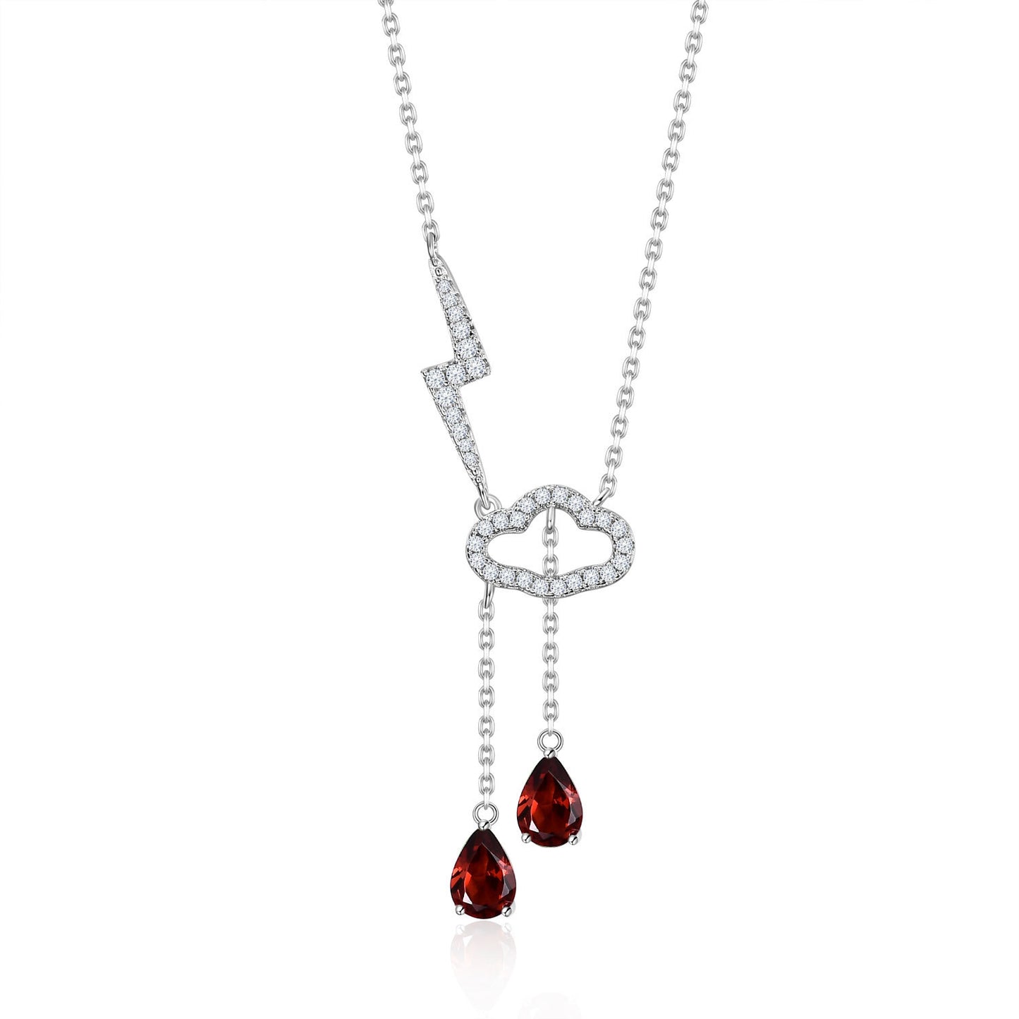 Cloud and Lightning Design Earrings and Necklace Two-Piece Set s925Silver Inlaid Gemstone Garnet Jewelry Set