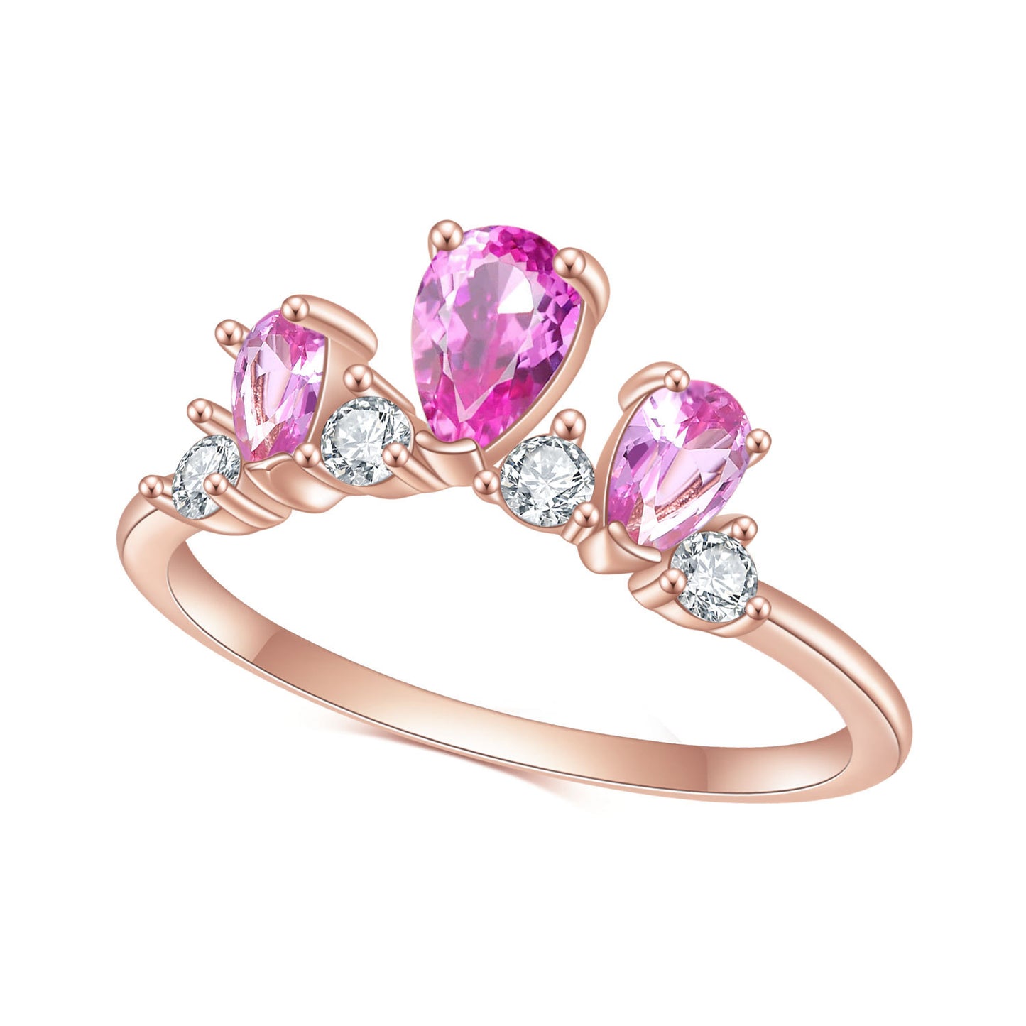 S925Sterling Silver Inlaid Pink Corundum Ring Fashionable Fresh Style Light Luxury Colorful Gemstone Rose Gold Ring