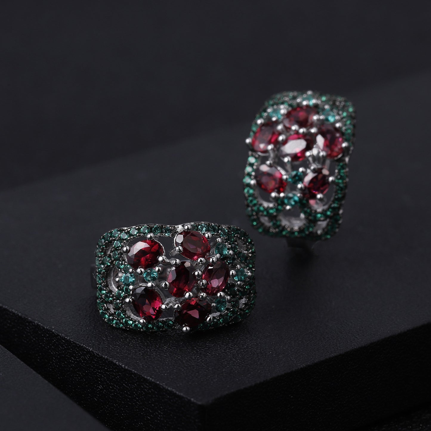 Luxurious and High-end Natural Rose Pomegranate Earrings Flourishing Series925Silver Inlaid Gemstone Stud Earrings