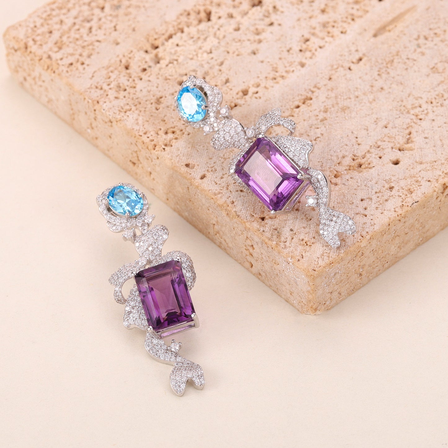 Unique Design Natural Topaz Earrings s925Sterling Silver Inlaid Purple Yellow Pink Crystal Large Carat Gemstone Earrings