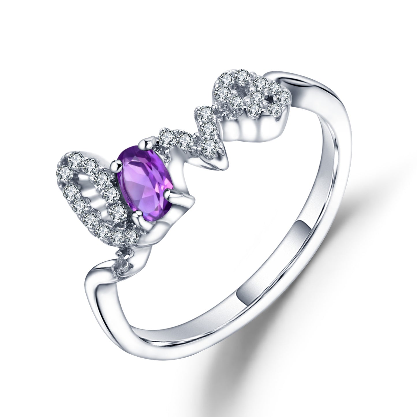Fashion Design Luxury Amethyst Ring for Women 925Sterling Silver Inlaid with Natural Gemstones LOVE Letter Ring