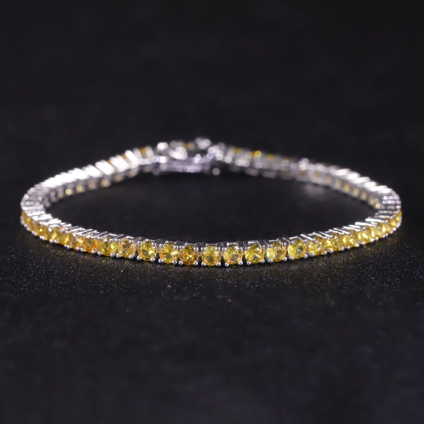 ins Wind Yellow Gemstone Bracelet3/4/5mm Tennis Chain Gift s925Sterling Silver Inlaid Cultivated Sapphire Bracelet for Women