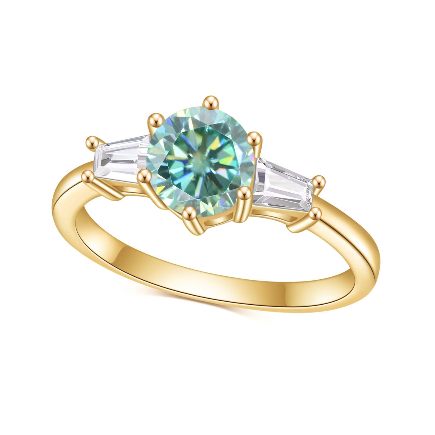 Green Moissanite Ring Set GRA Certificate s925Silver Gold Plated Ring with Pure Silver Inlay1Carat Gemstone Ring
