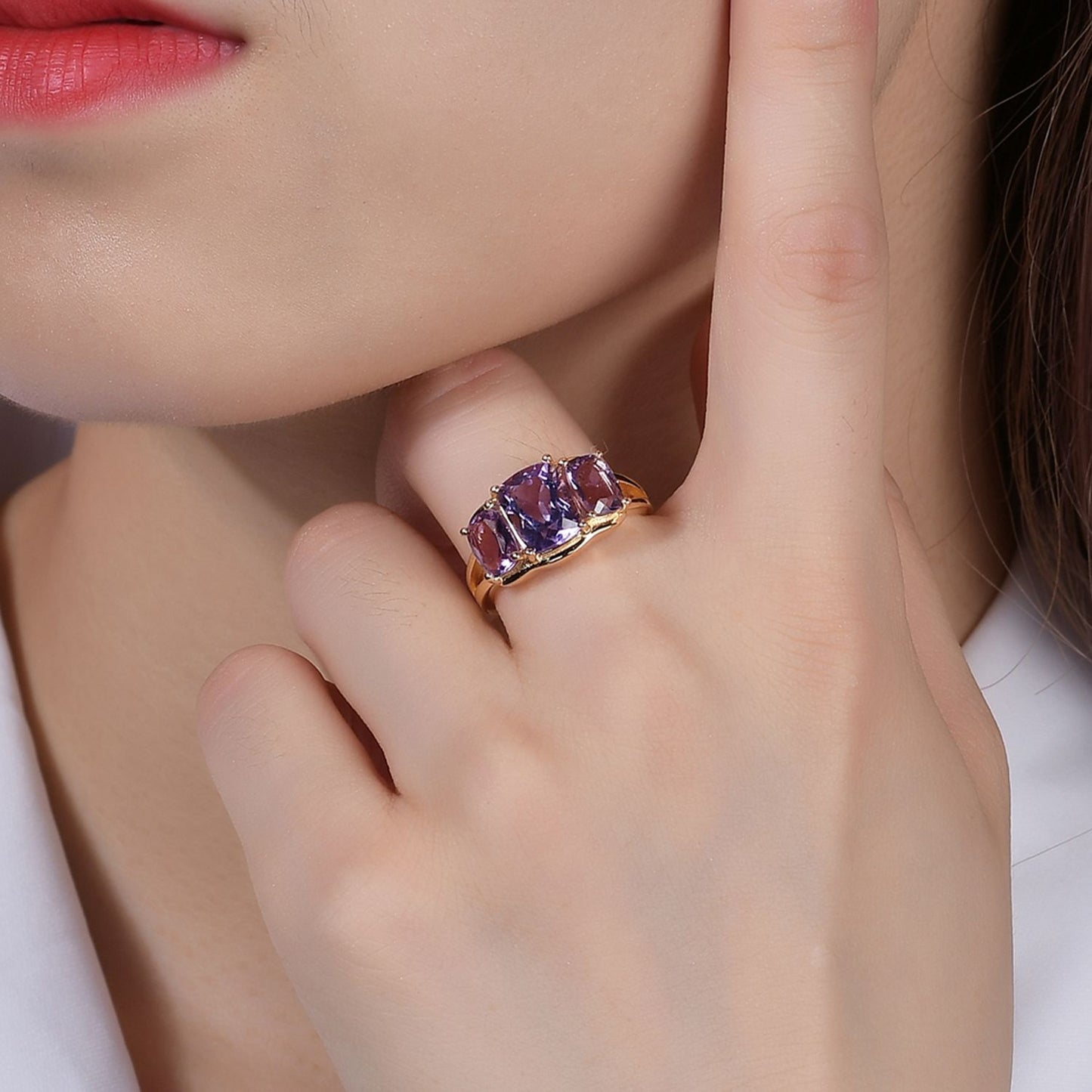 Natural Gemstone Brazilian Amethyst Ring Luxurious Design Sense s925Silver plating14k Gold Inlaid Gemstone Ring