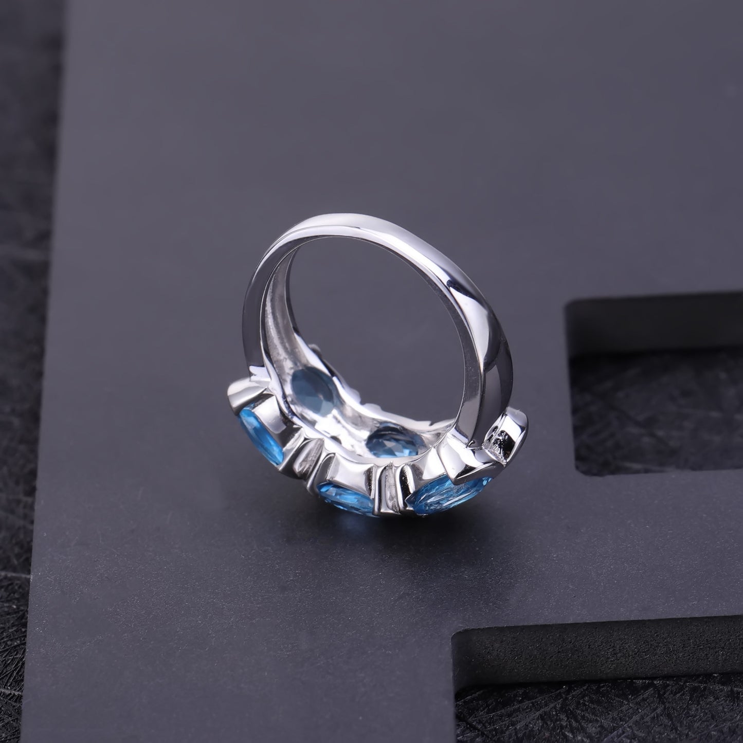 Jewelry Niche Design Natural Gemstone Ring Retro925Silver Inlaid Topaz Ring