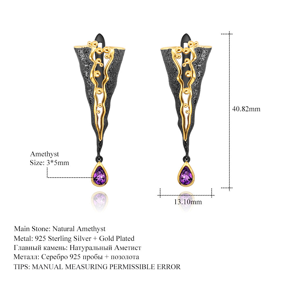 Designer High-End Gemstone Earrings Italian Craftsmanship Retro925Silver Natural Amethyst Earrings Drop Earrings