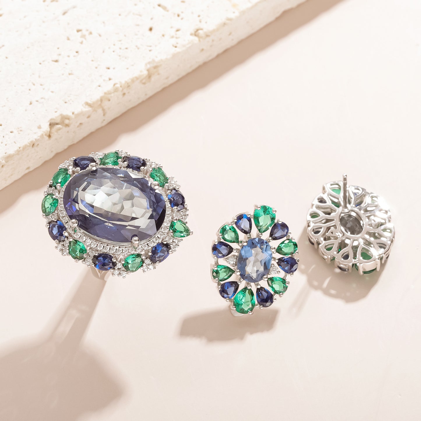 Spring and summer popular luxury crystal earrings gift s925Sterling Silver Inlaid Colorful Gemstone Stud Earrings New Style