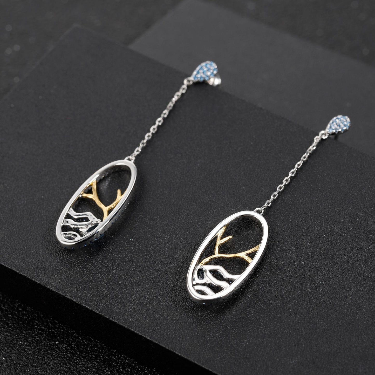 Designer High-End Long Earrings Classic of Mountains and Seas Series s925Sterling Silver Natural Topaz Sapphire Stud Earrings