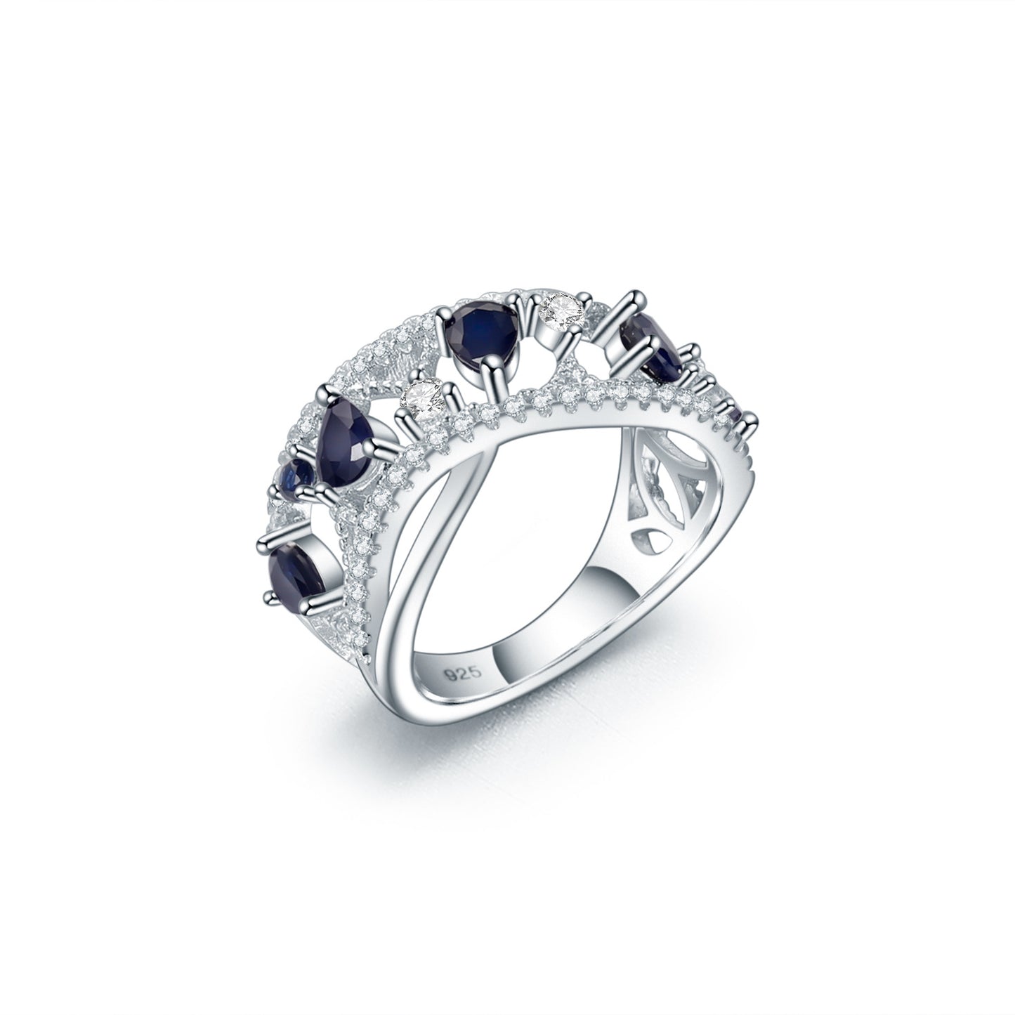 Design Sense Light Luxury High-end Natural Translucent Stone Ring Prosperous Series s925Silver Inlaid Gemstone Ring