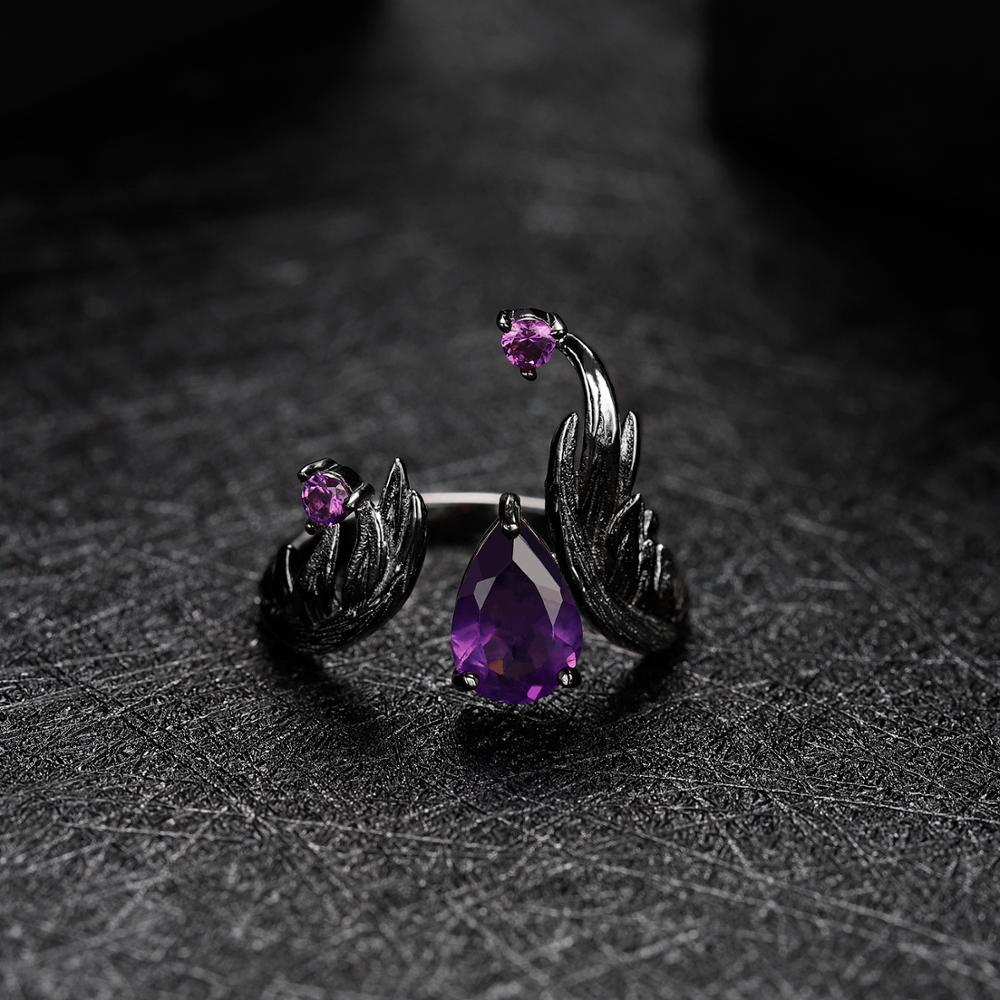 Designer High-End Dark Retro Style Open Ring Italian Craftsmanship s925Silver Natural Amethyst Ring