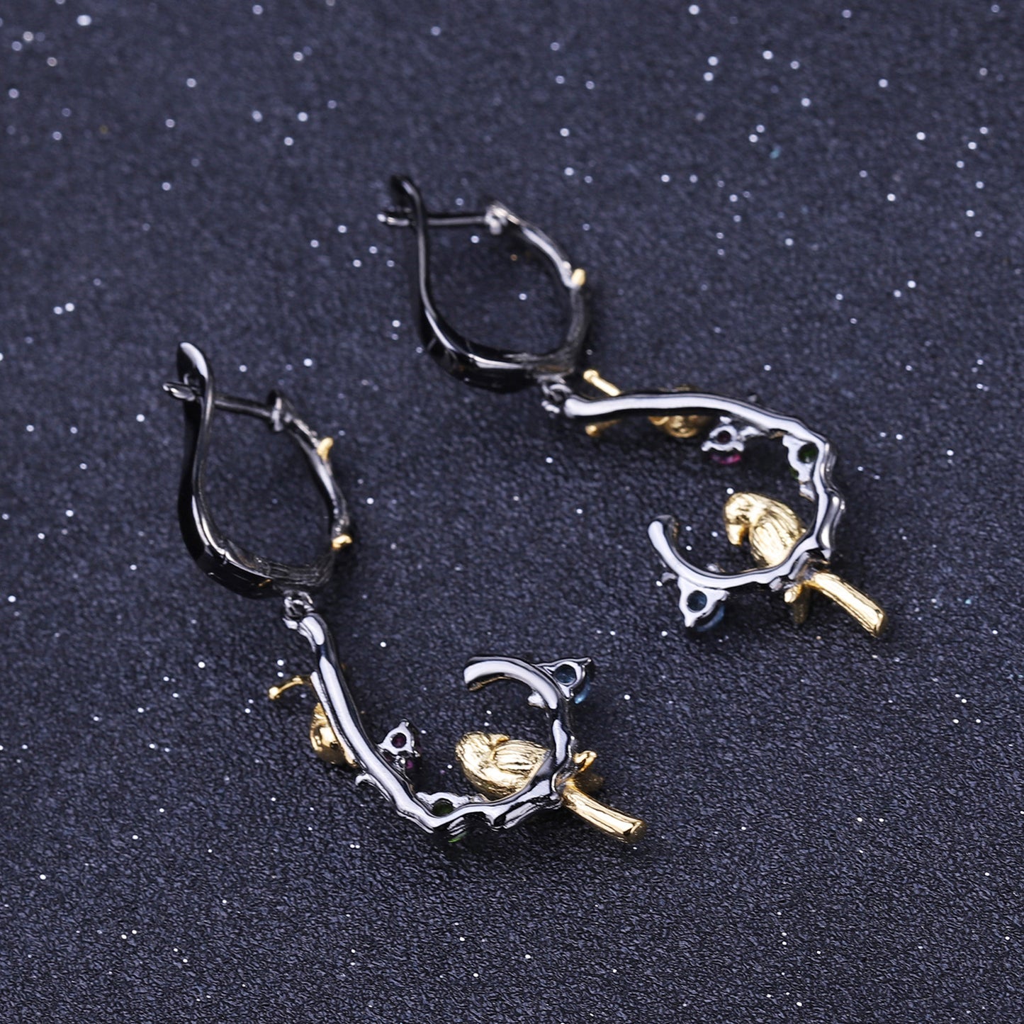 Secret Garden Designer Gemstone Earrings Natural Style Little Bird Design925Silver Natural Gemstone Earrings
