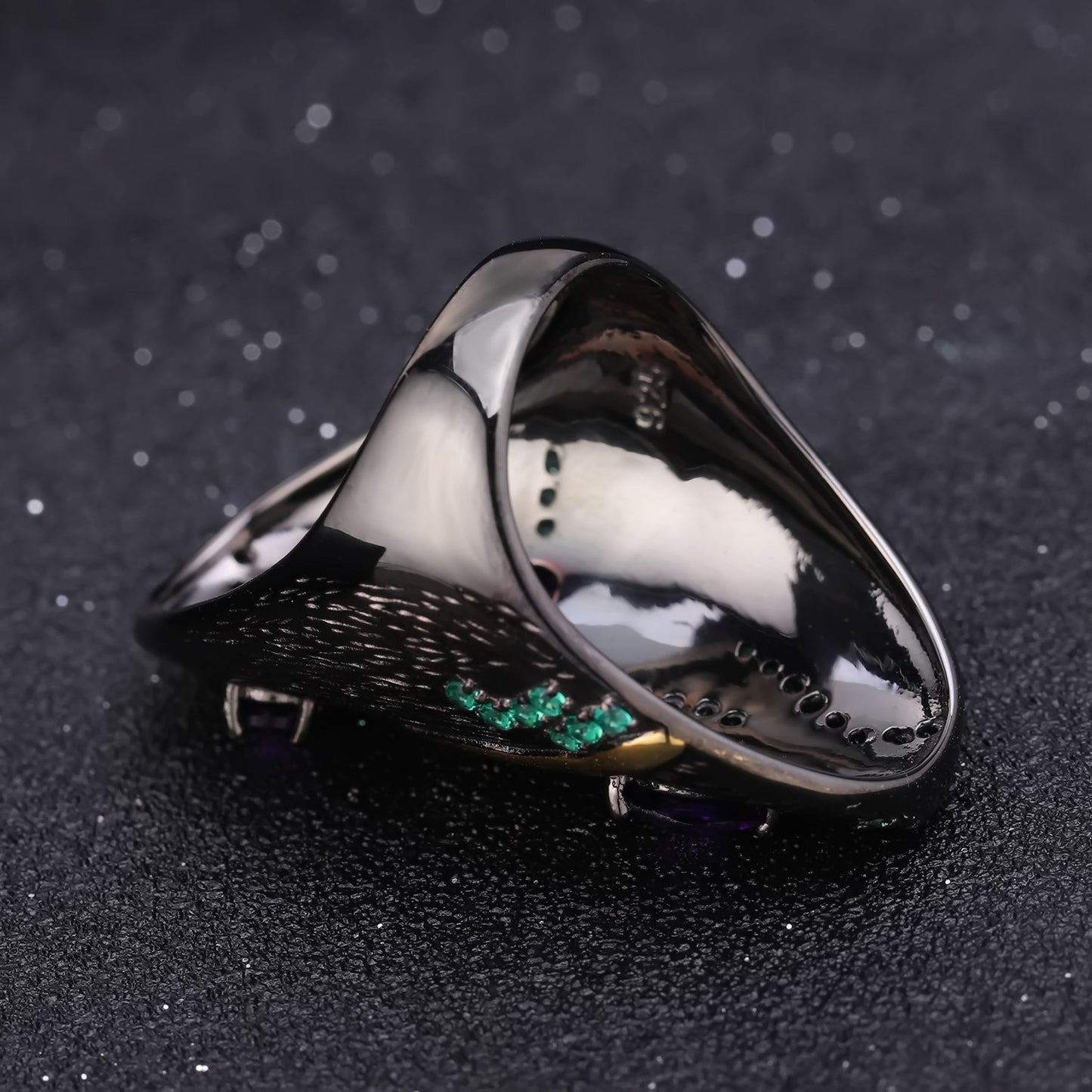 Italian Craft Vintage Jewelry Designer Ring Georgia s925Silver Inlaid Natural Gemstone Ring