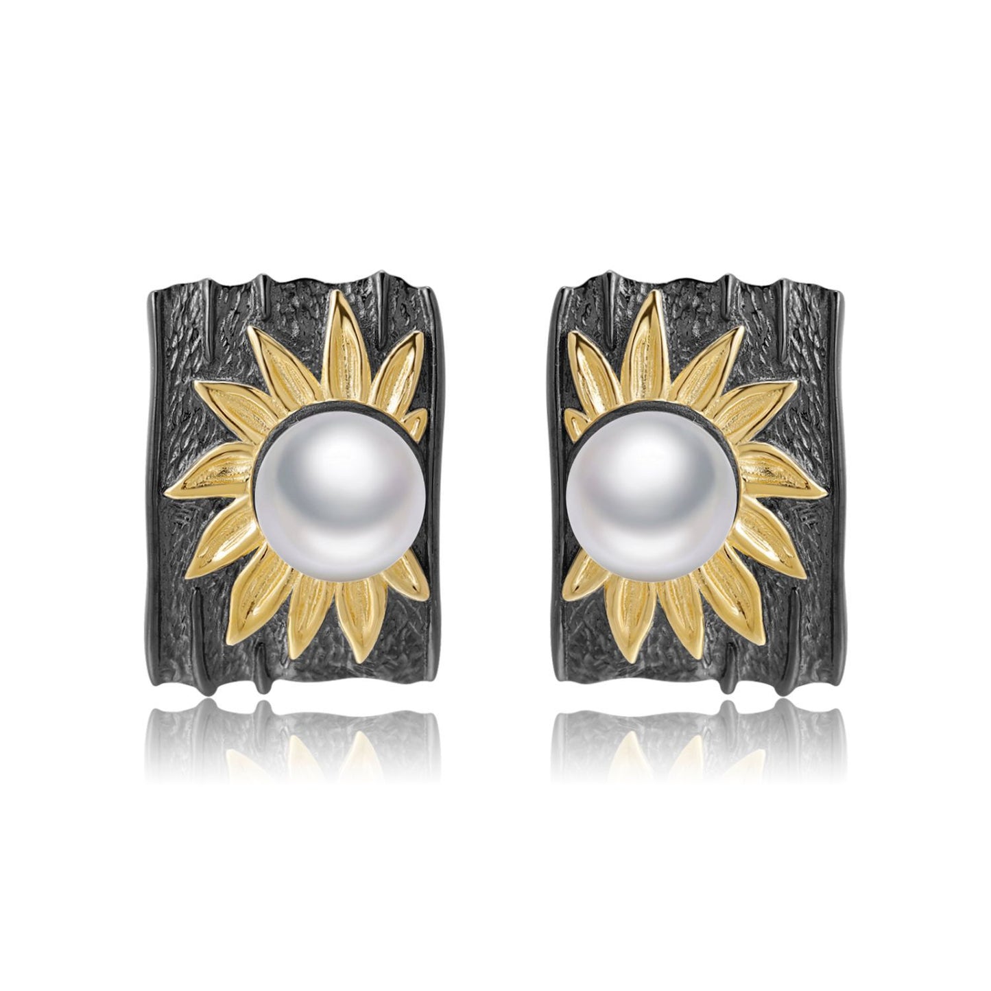 Designer High-End Pearl Earrings Natural Style Sunflower Flowers925Silver Natural Freshwater Pearl Stud Earrings