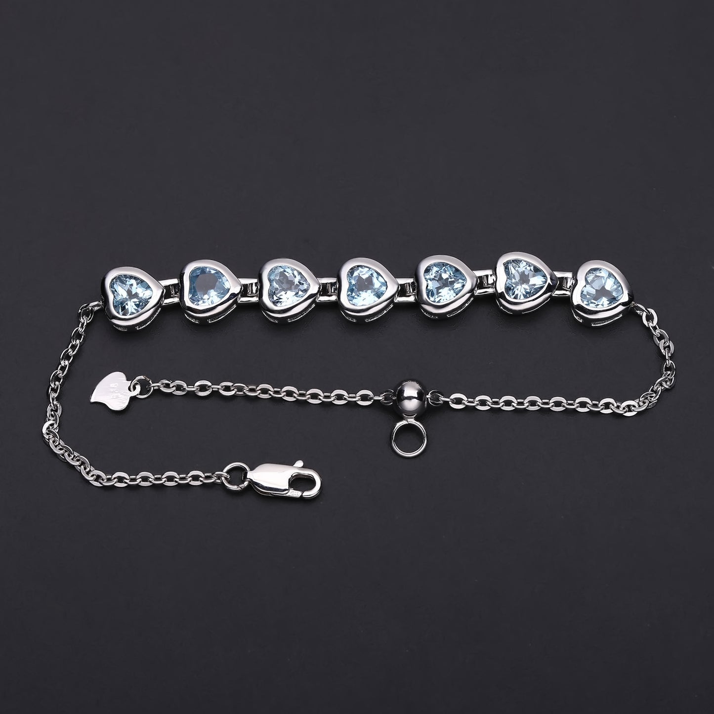 Natural Topaz Heart Bracelet Female Princess Temperament s925Silver Inlaid Natural Gemstone Heart Bracelet