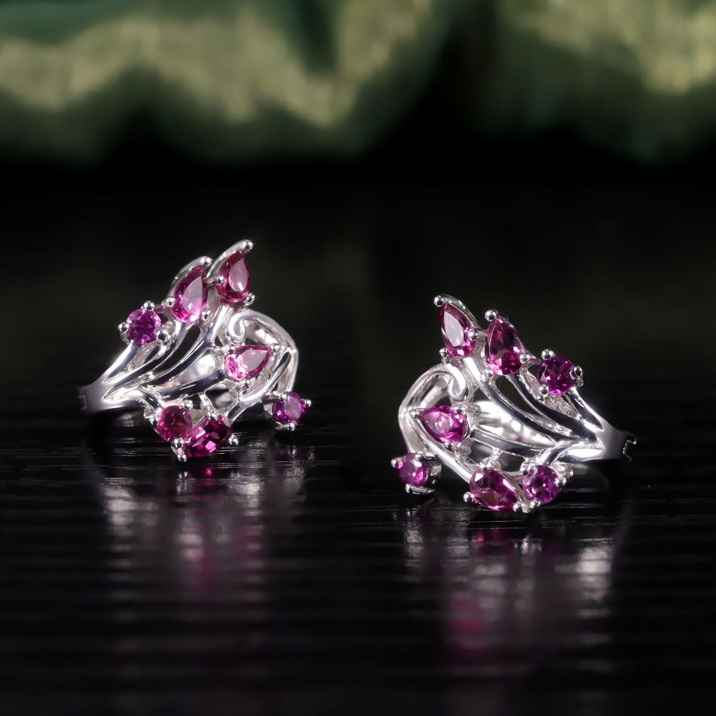 Natural Style Leaf Branch Earrings S925Sterling Silver Inlaid Natural Garnet Niche Design Earrings New Style