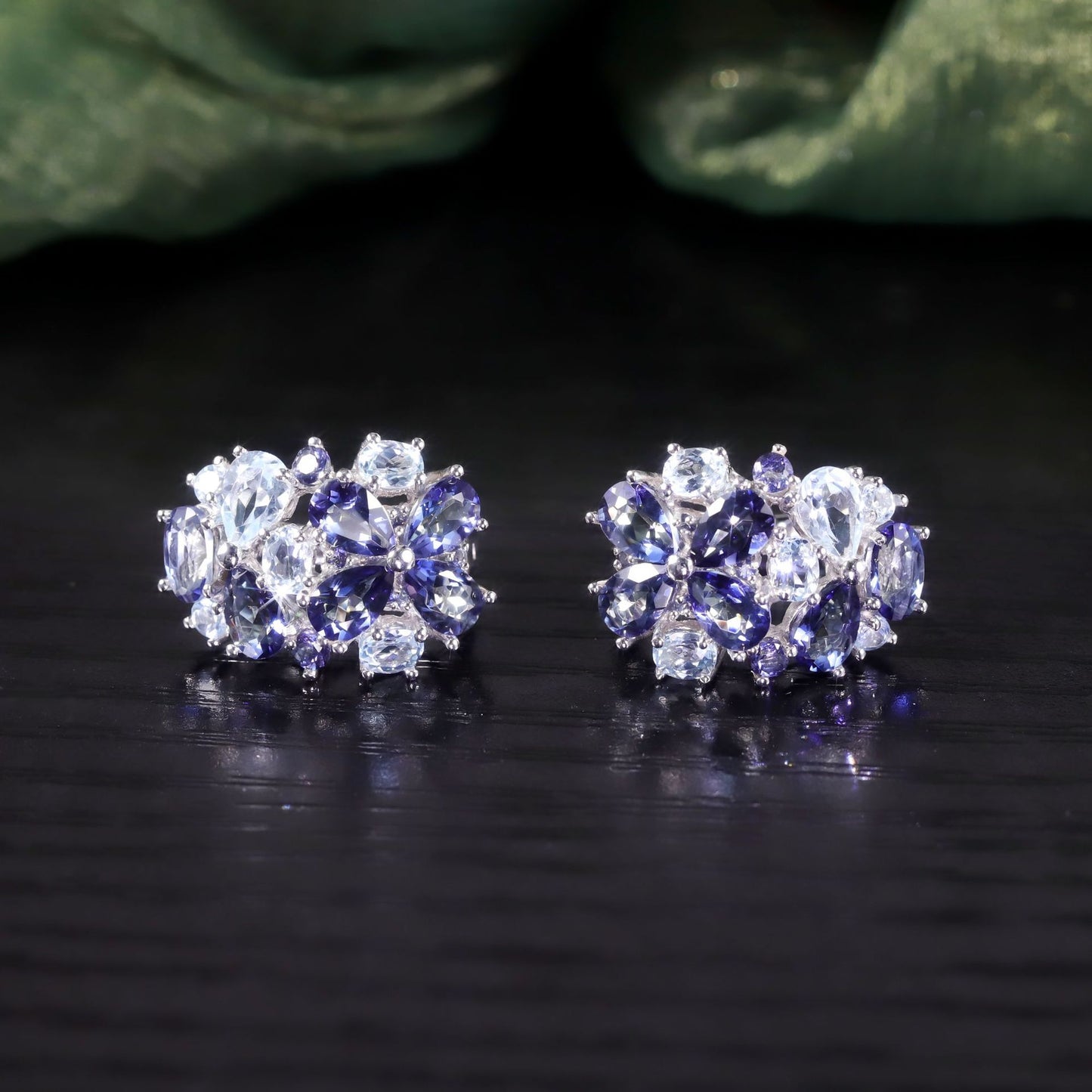 Luxurious Floral Ear Cuffs s925Sterling Silver Inlaid Natural Topaz Crystal Earrings for Women Gemstone Earrings In Stock