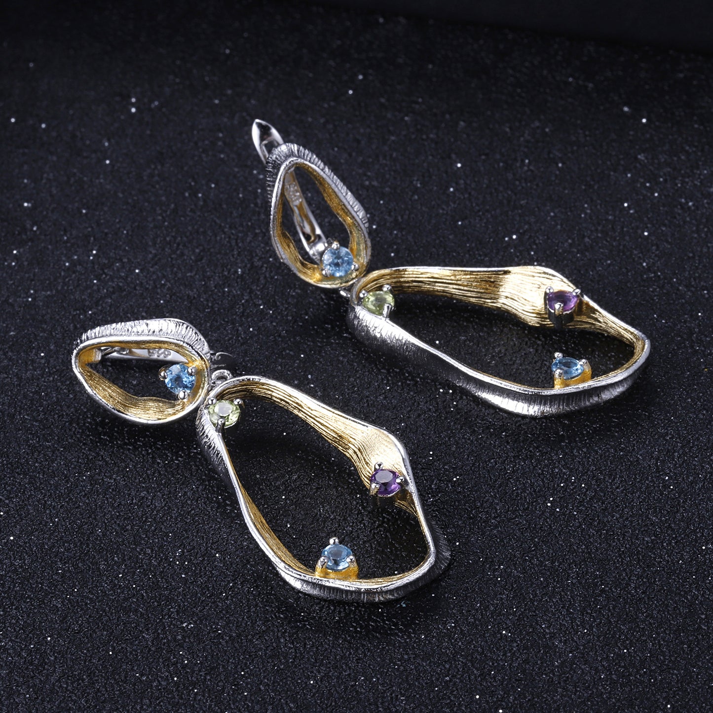 Designer High-End Luxury Jewelry Set s925Sterling Silver Inlaid Gemstone Ring Earrings Pendant