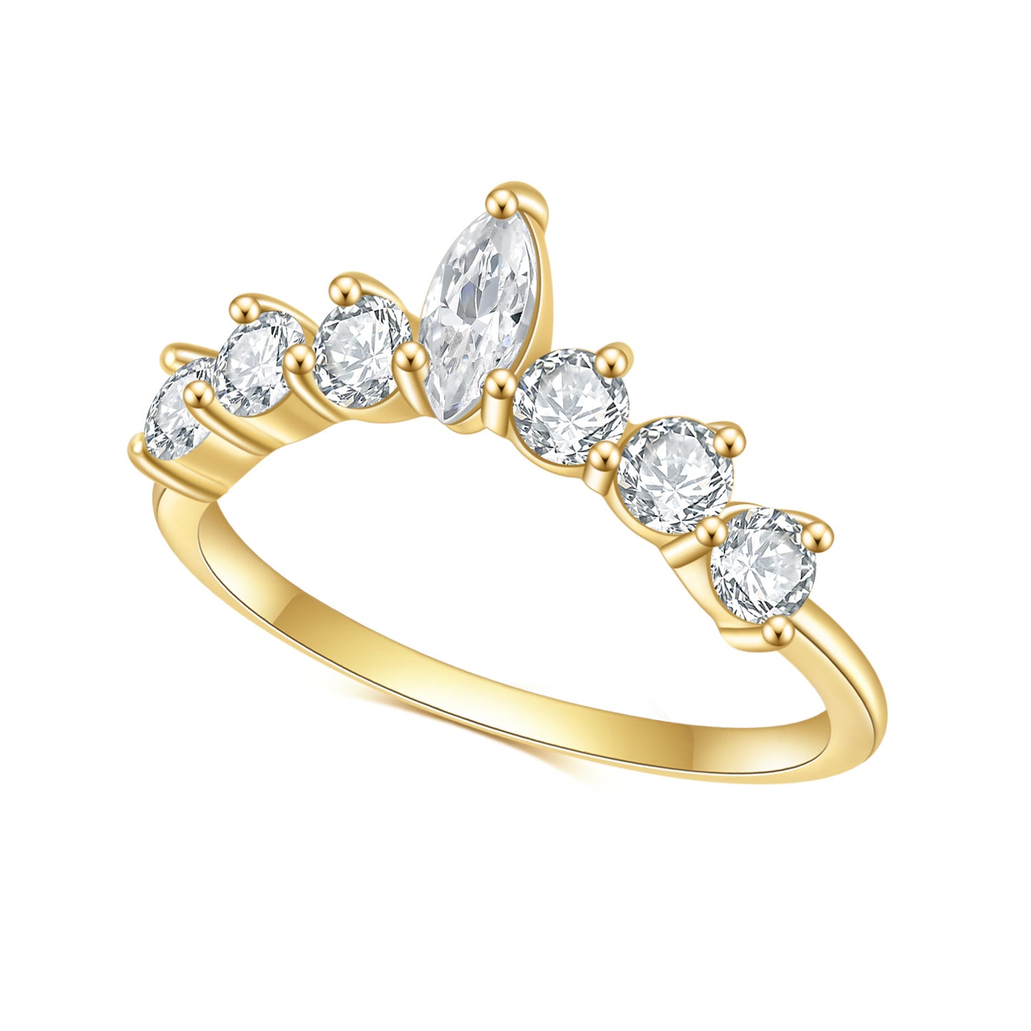 S925Sterling Silver Inlaid Gemstone5A Zircon Ring Fashionable, Simple, and Luxurious V Character Ring Plating14k Gold ring