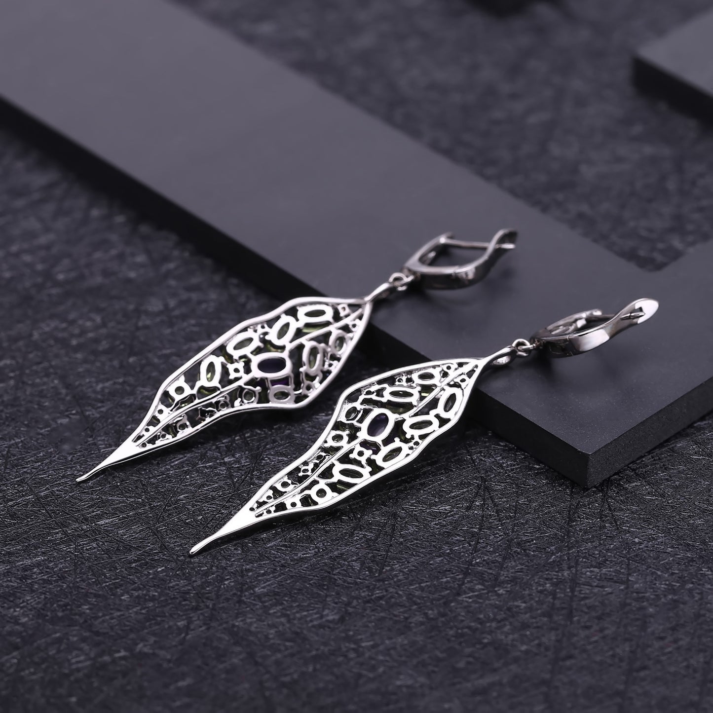 Secret Garden Designer Earrings Natural Wind Leaf Design s925Silver Natural Gemstone Earrings