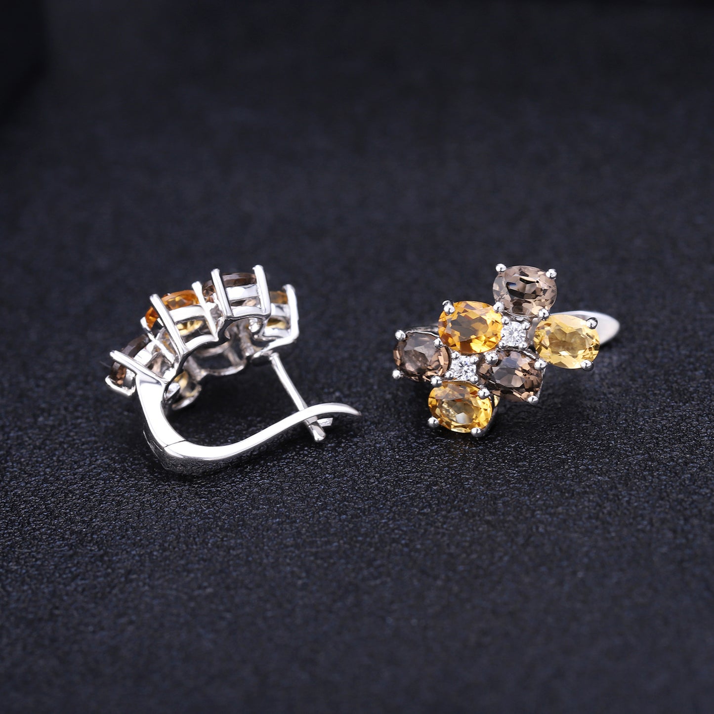 Fashion Natural Gemstone Earrings Luxurious Design s925Sterling Silver Inlaid Yellow Crystal Gemstone Earrings