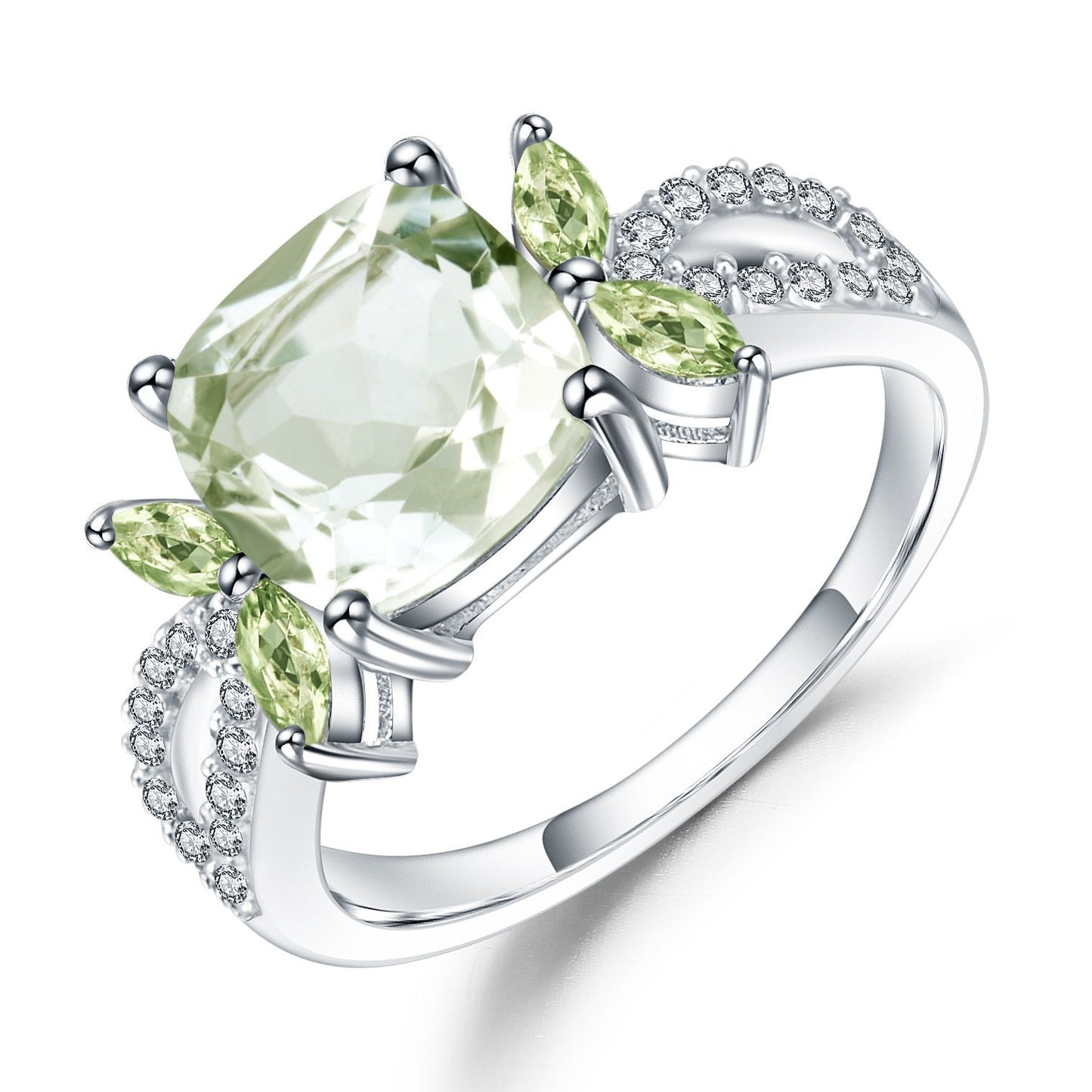 Luxurious Fashion Natural Green Amethyst Ring Sophisticated Design s925Sterling Silver Inlaid Natural Gemstone Ring