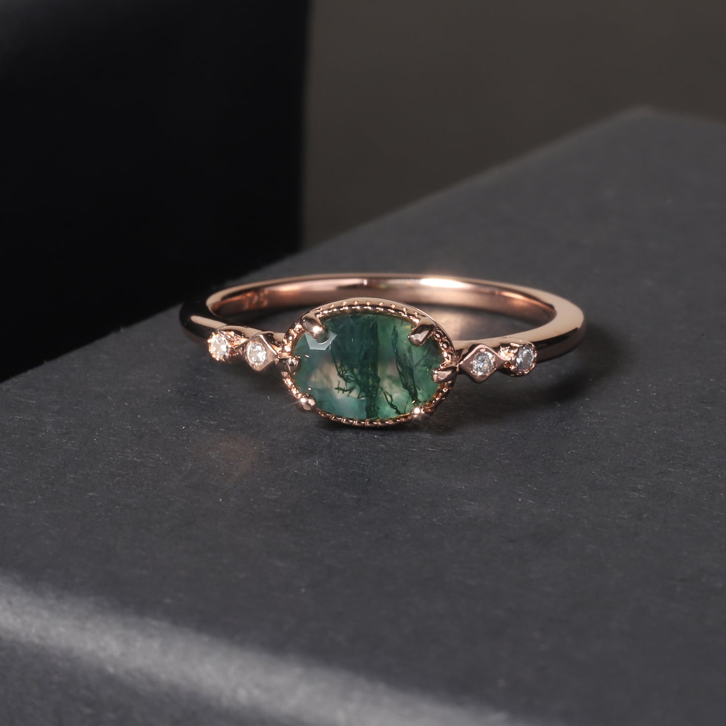 Minimalist Exquisite Gemstone Ring Customization925Sterling Silver Plated18k Rose Gold Natural Agate Ring for Women