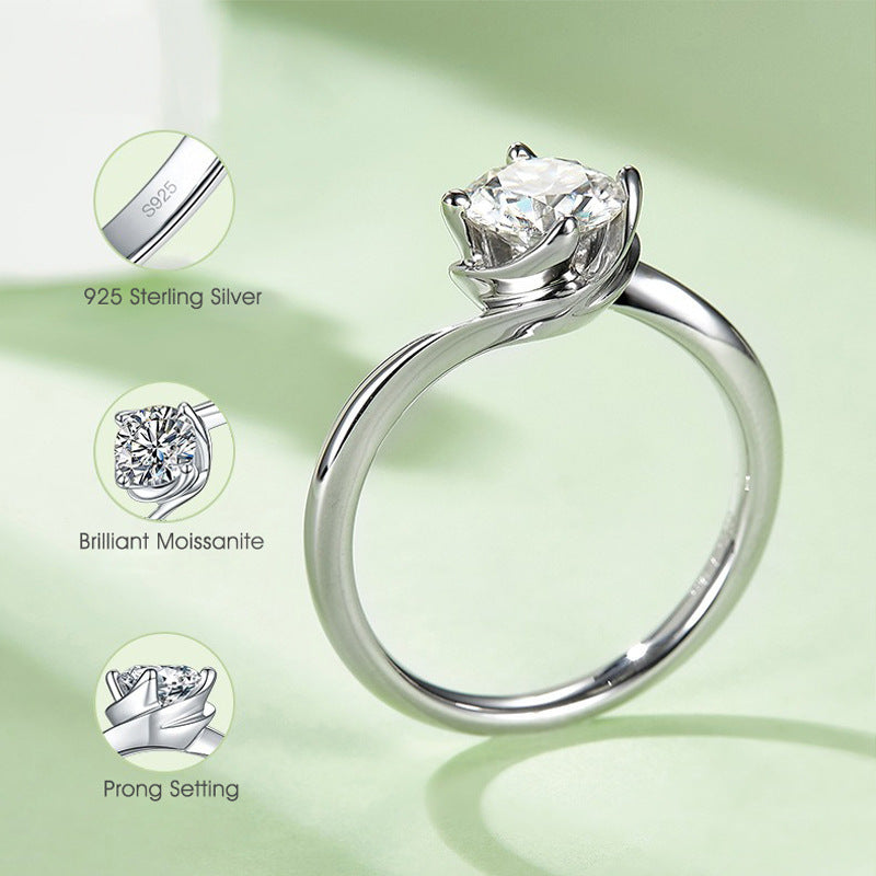 Bud Moissanite Ring D Color s925Sterling Silver Inlaid1Carat Moissanite Wedding Ring Hot Sale