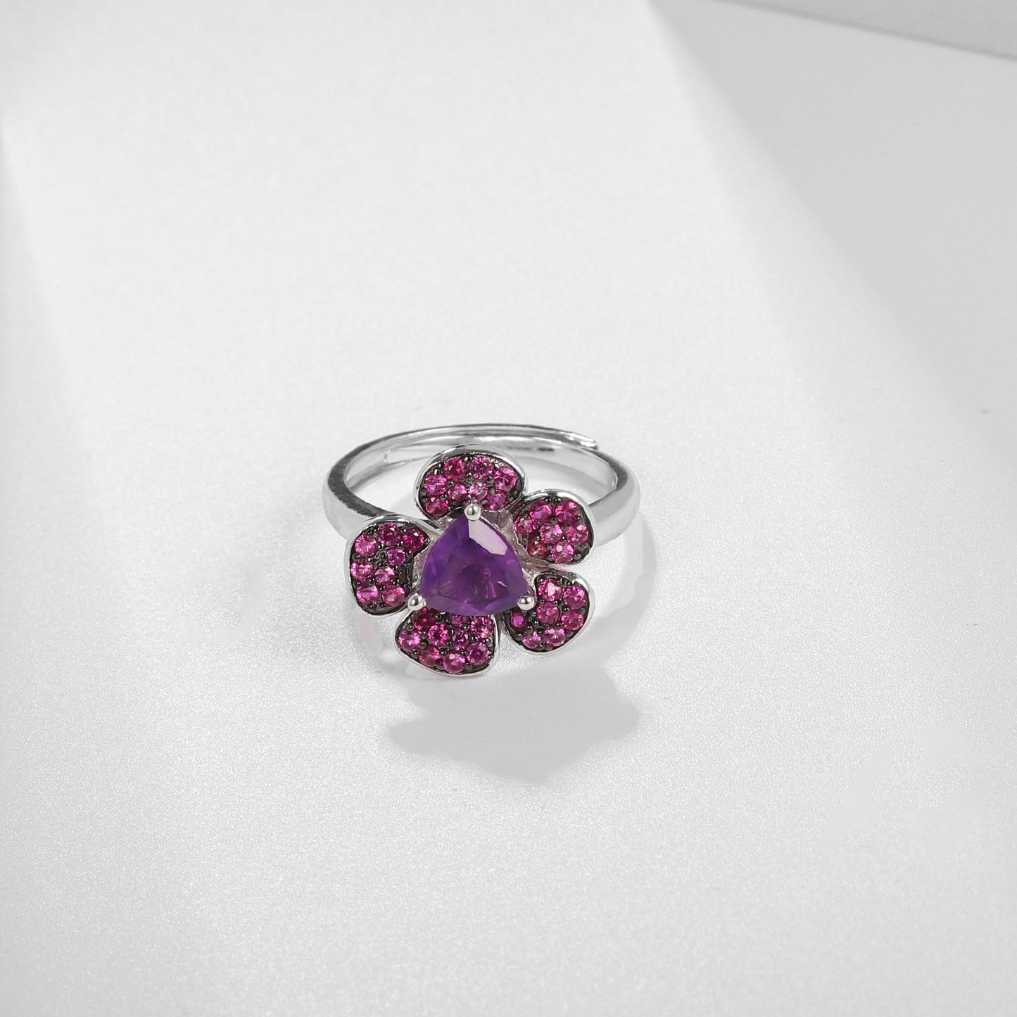 Designer Gemstone Ring Adjustable Flowers Bloom with a Sense of Sophistication s925Silver Natural Amethyst Ring