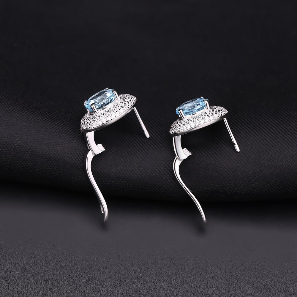 Natural Topaz Stone Earrings Jewelry Vintage Personality Garnet s925Silver Crystal Earrings