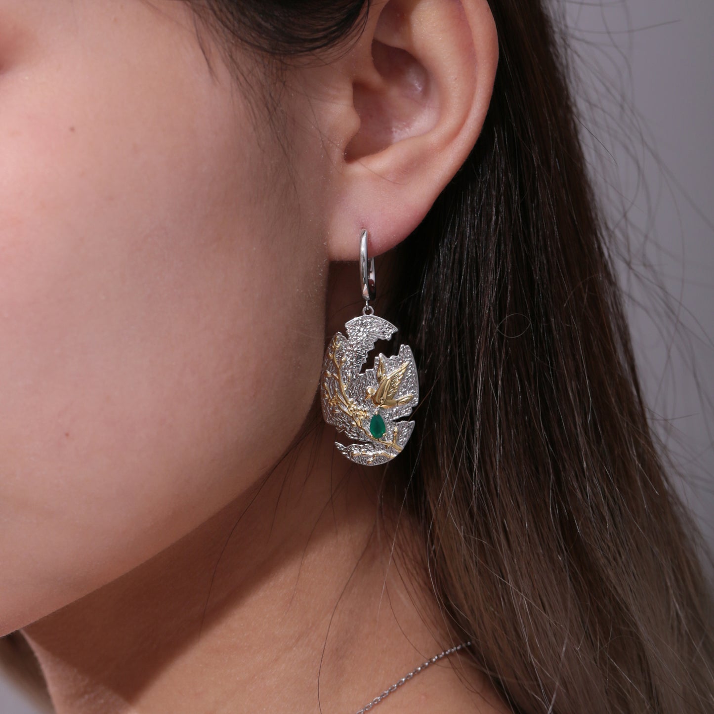 Original Design Niche Unique Earrings925Sterling Silver Gold Plated Leaf Earrings Natural Green Chalcedony Garnet Earrings