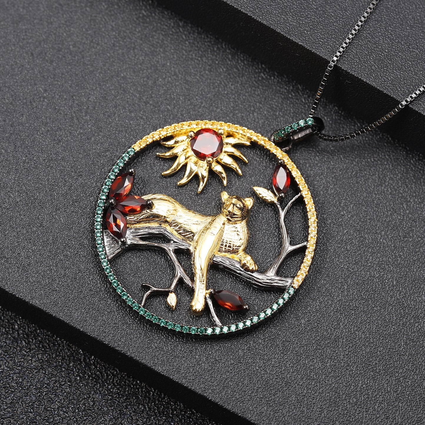 Designer High-End Gemstone Pendant Animal Tiger Element Design925Silver Natural Garnet Necklace Pendant