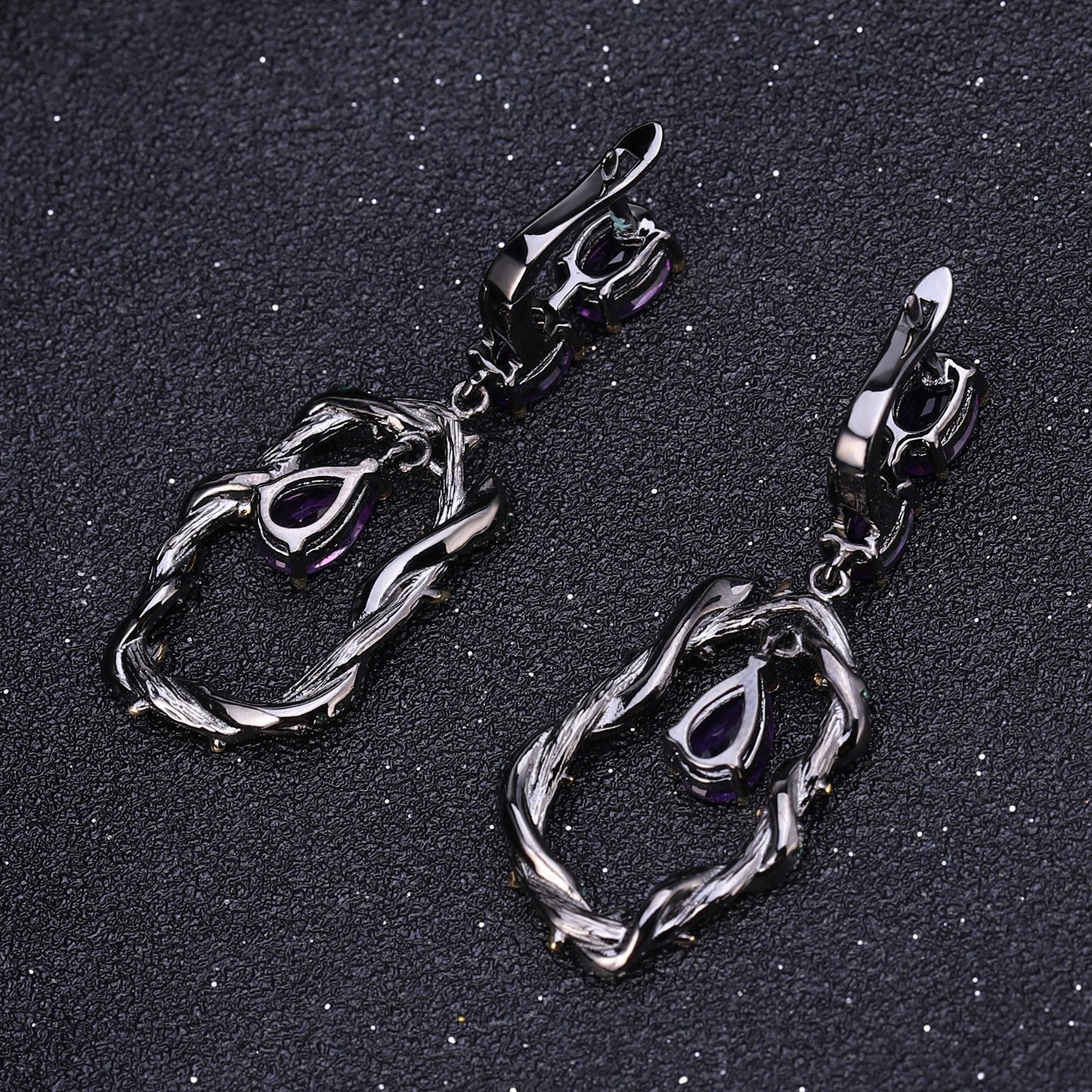 Italian Craft Designer Natural Amethyst Earrings Natural Vine Design925Silver Earrings and Ear Studs