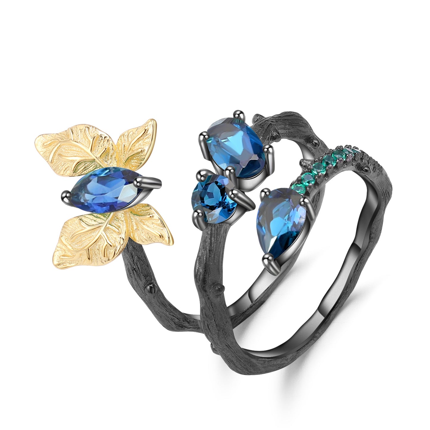 Secret Garden Series Original Design Ring Natural Style Butterfly925Sterling Silver Natural Diopside Ring
