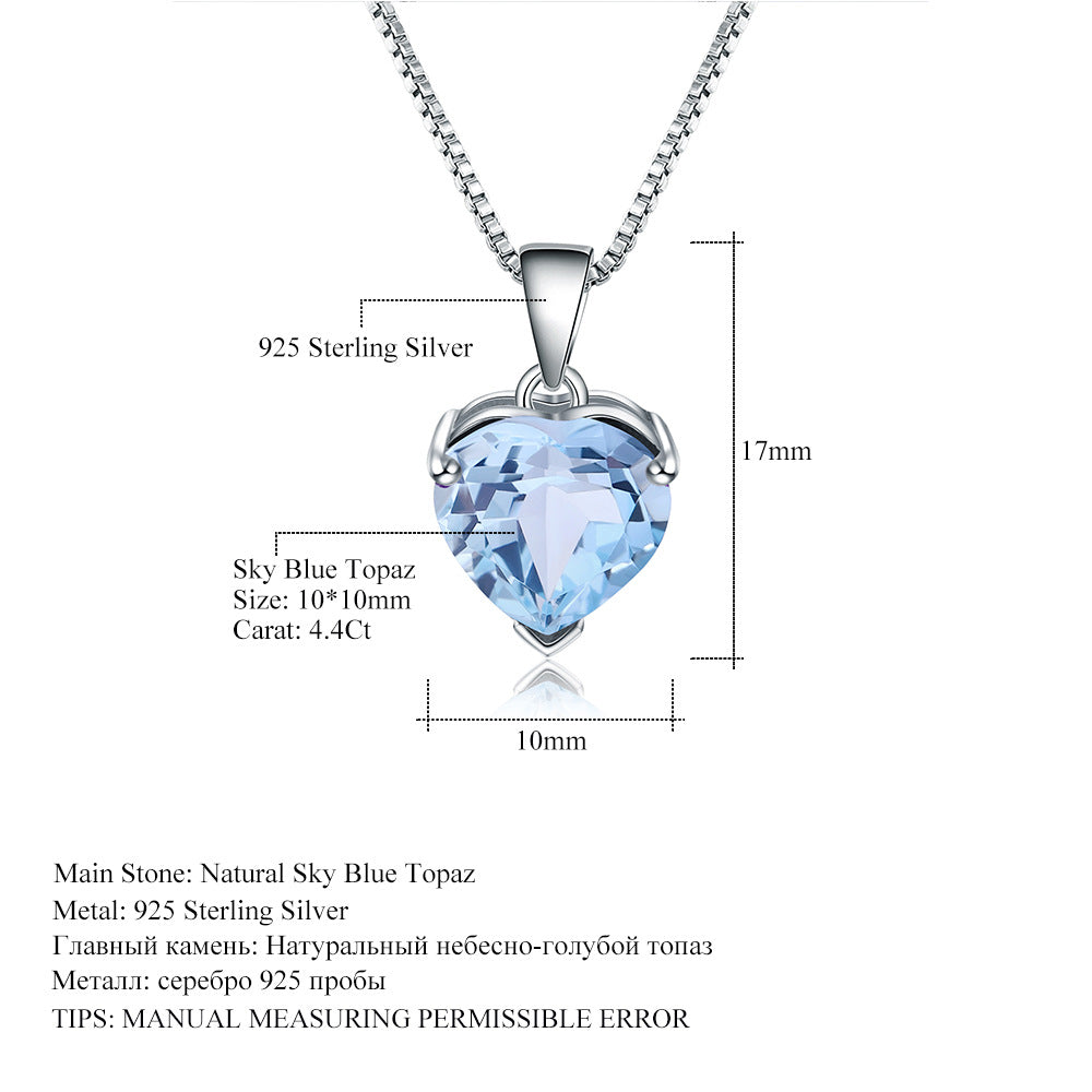 Factory Direct Supply Inlaid Topaz Necklace Heart-shaped design s925Sterling Silver Natural Gemstone Pendant Necklace