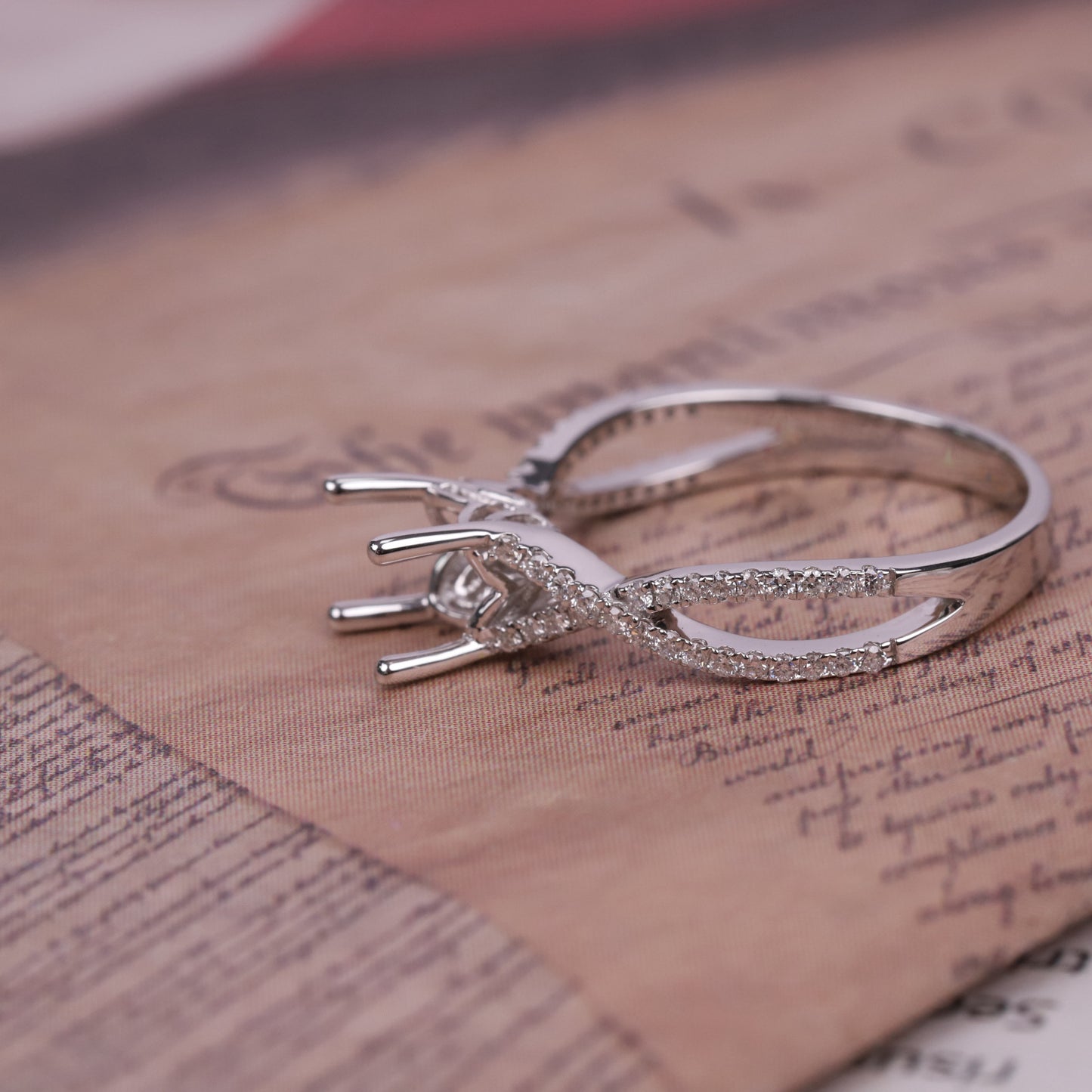 Classic and Simple14-Prong Micro Pave Ring Setting Full Body9/10/14/18k White Gold Diamond Ring Setting