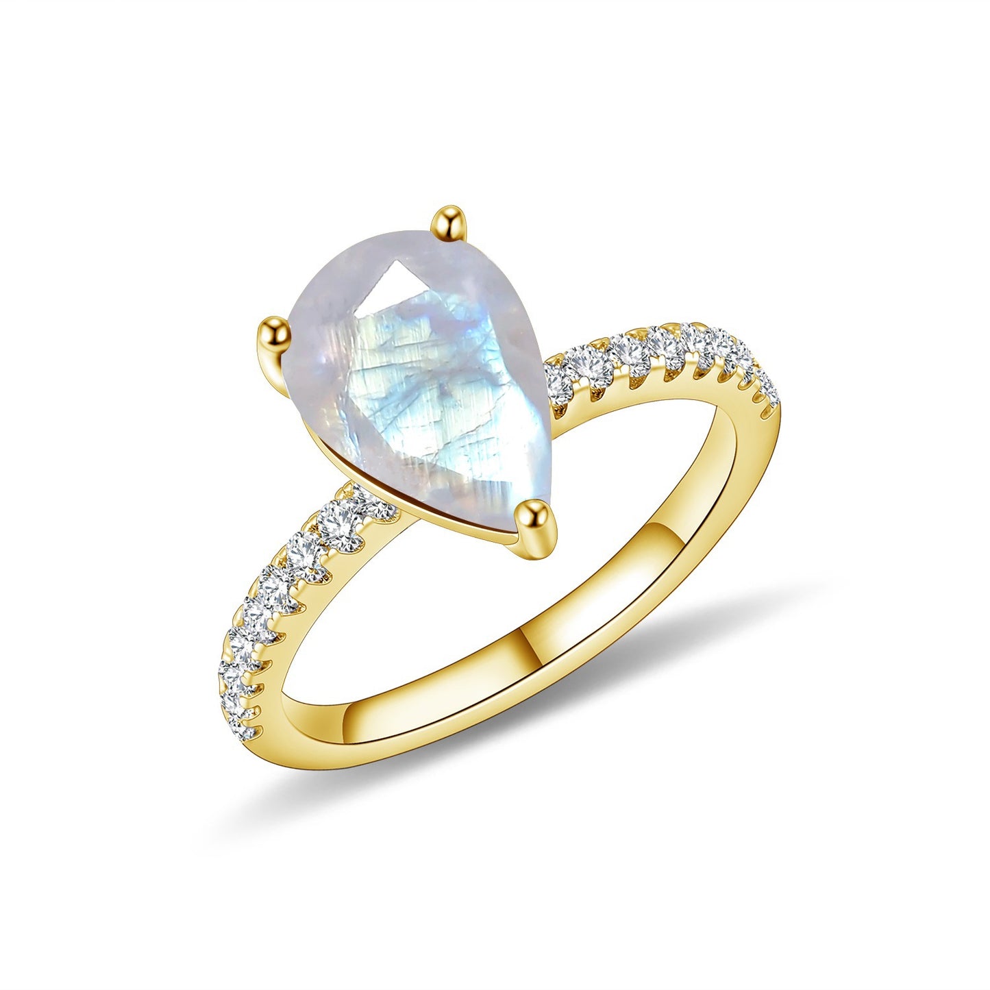 ins Water Drop9/10/14/18k Gold Ring Inlaid with Natural Cream Blue Moonstone Simple Luxury Gold Ring