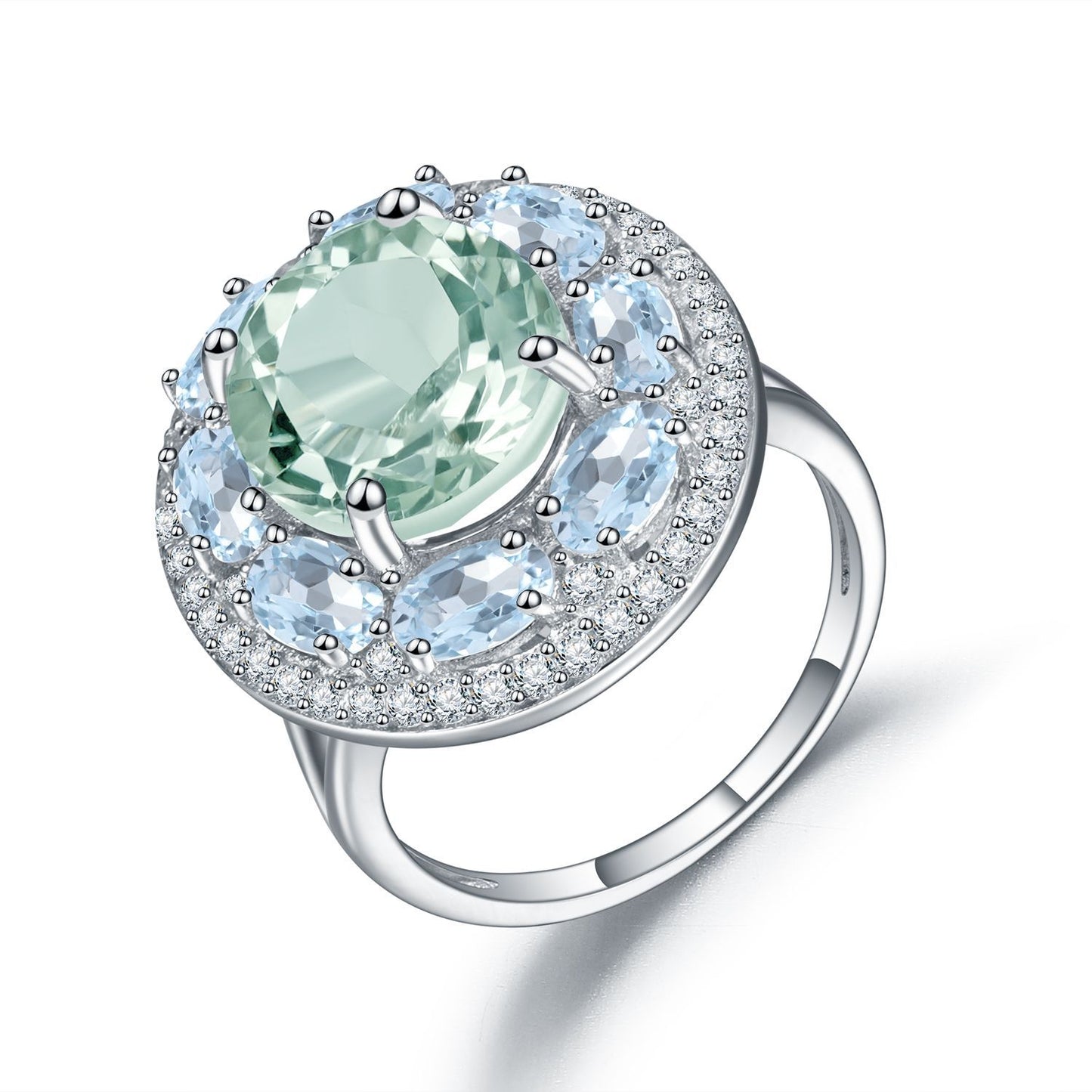 s925Silver Natural Topaz Green Amethyst Ring High-end Fashion Luxurious Inlaid Natural Gemstone Ring