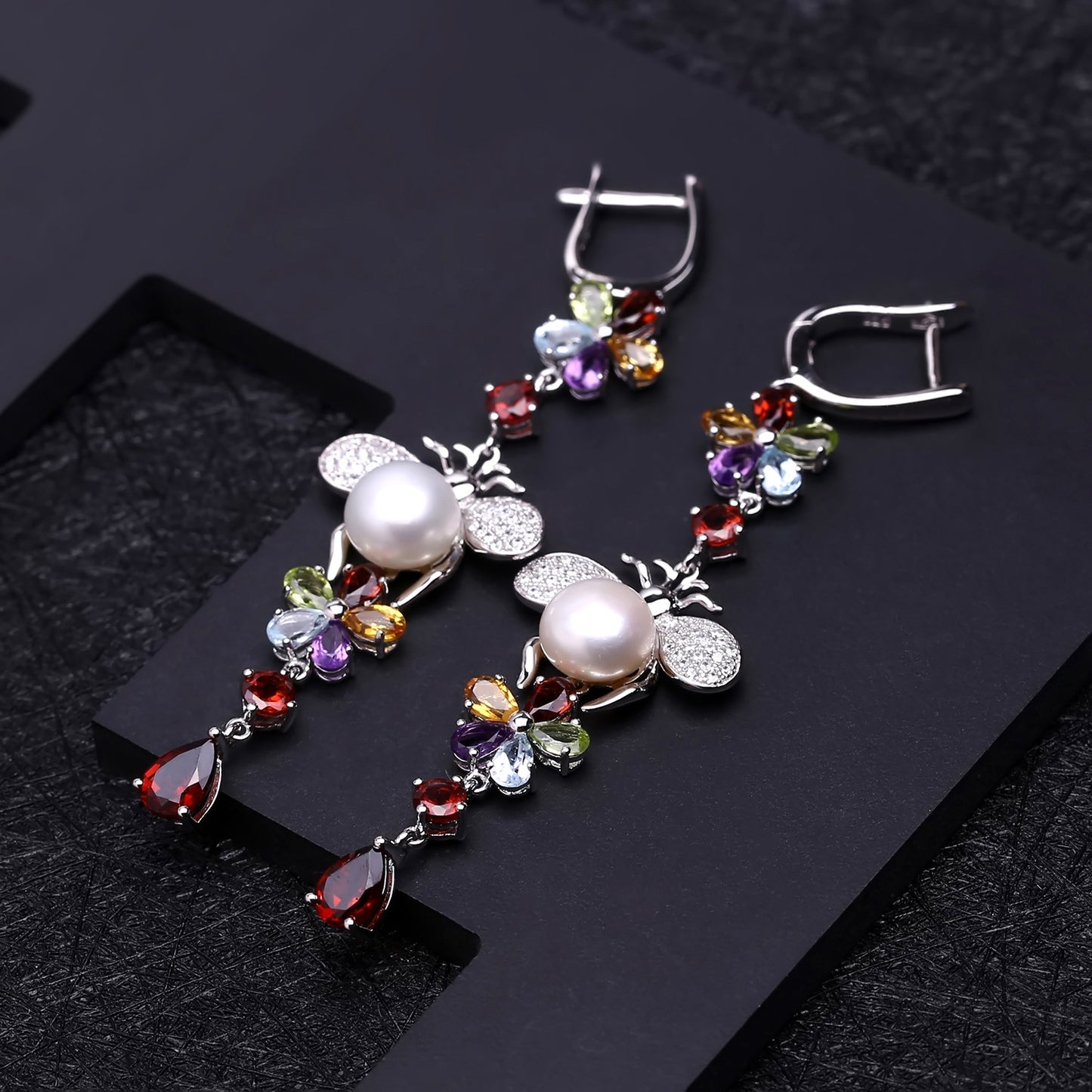 Niche Design Pearl Earrings Jewelry Vintage Personality Style s925Silver Inlaid Gemstone Earrings