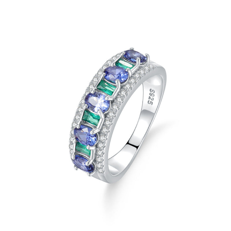 tiktok Xiaohongshu Hot-Selling Sapphire Ring s925Sterling Silver Inlaid Natural Opal Ring Australian Opal High-end Jewelry