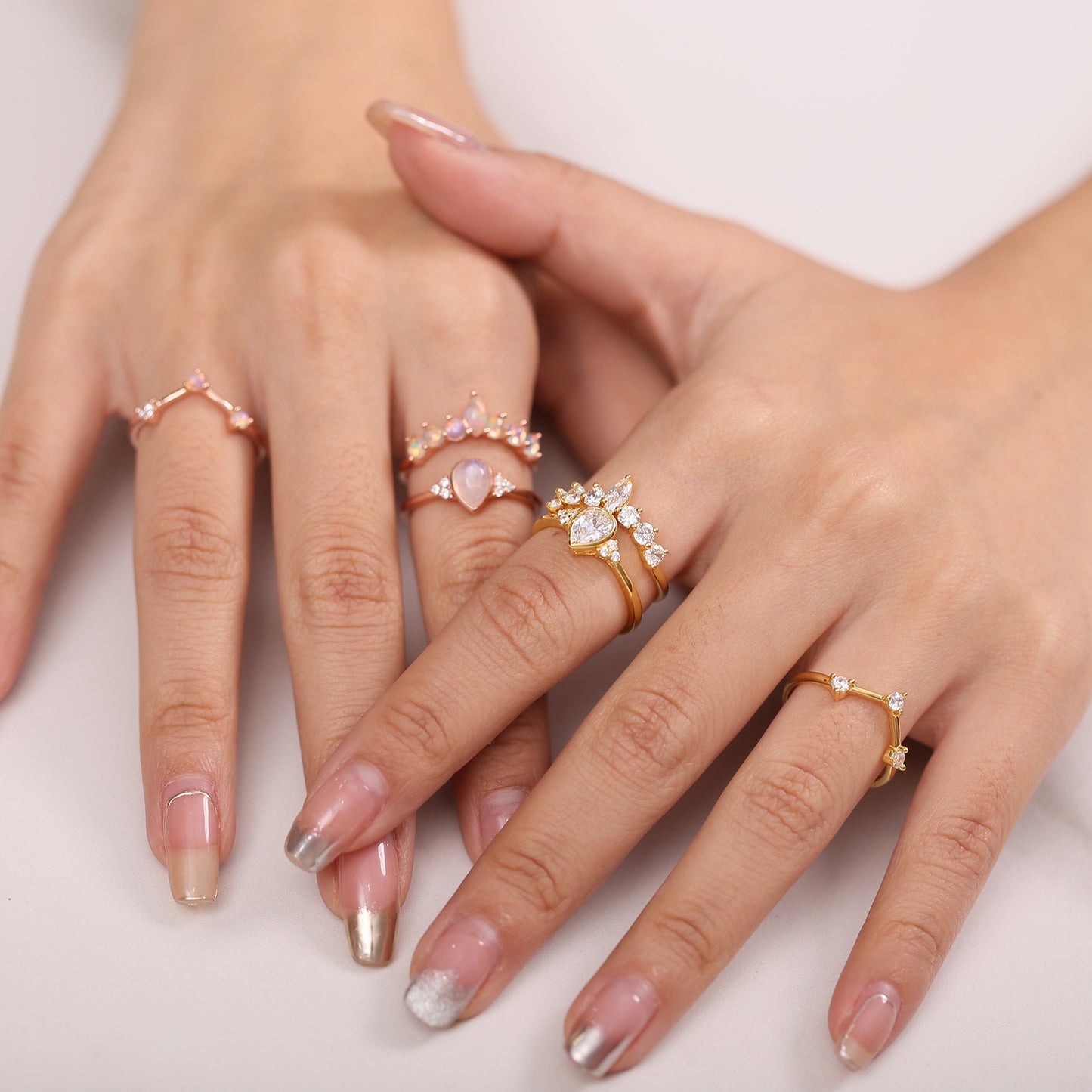 S925Sterling Silver Inlaid Natural Moonstone Ring Fashionable Light Luxury High-end Rose Gold Gemstone Ring