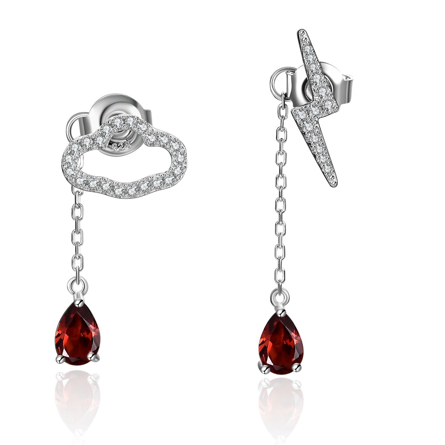 Cloud and Lightning Design Earrings and Necklace Two-Piece Set s925Silver Inlaid Gemstone Garnet Jewelry Set