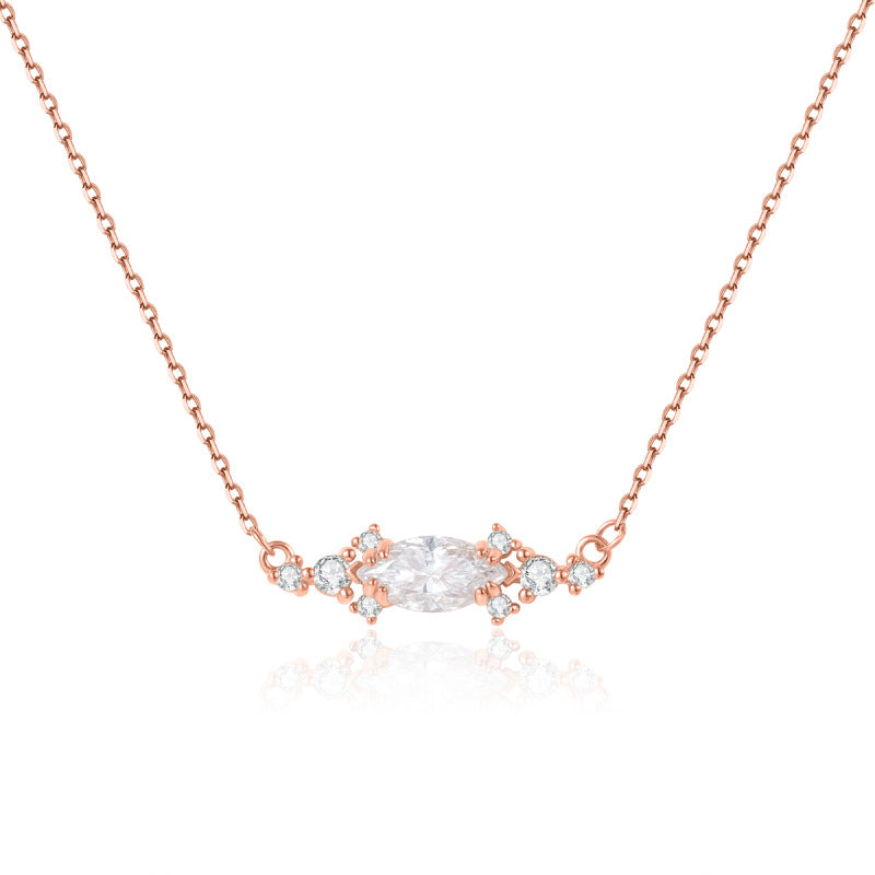 Necklace s925Sterling Silver Inlaid Garnet Marquise Lab Color-Changing Sapphire Necklace Personality