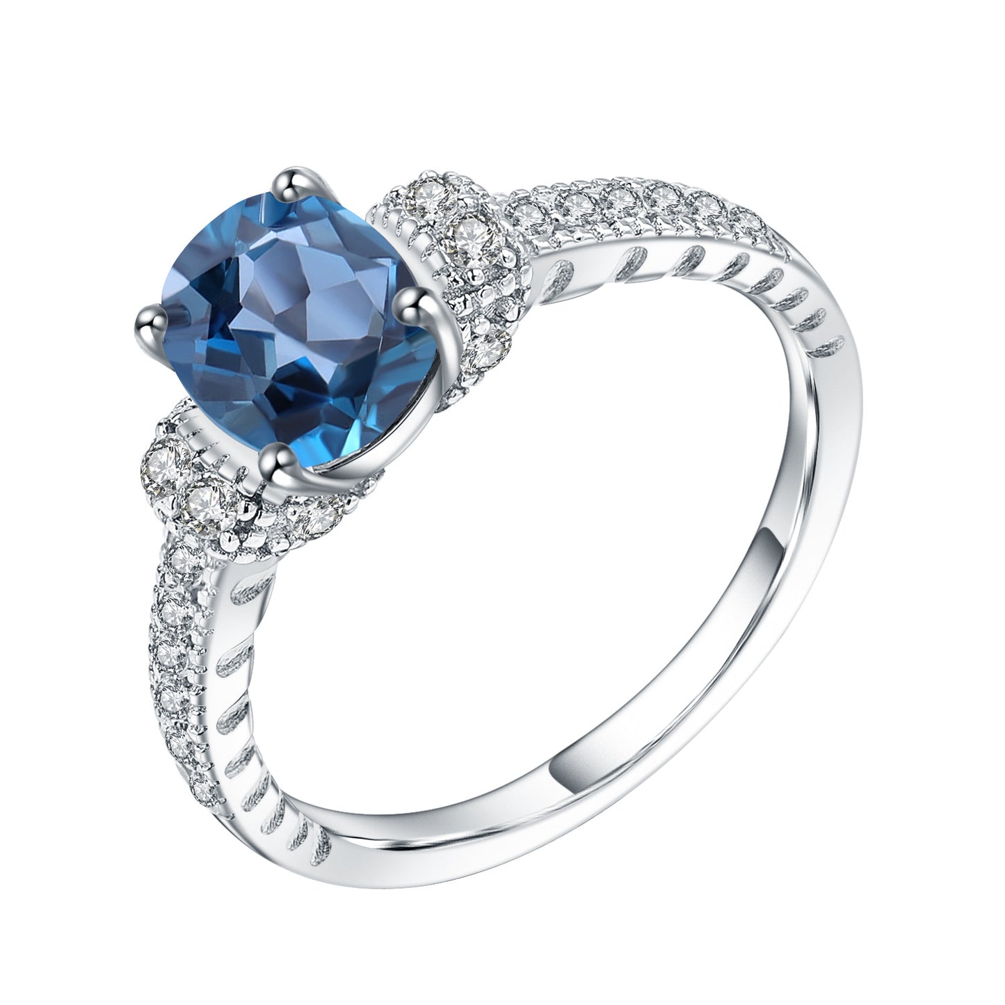 Light Luxury Natural London Blue Topaz Ring Fashion High-Grade Temperament925Silver Inlaid Natural Gemstone Ring