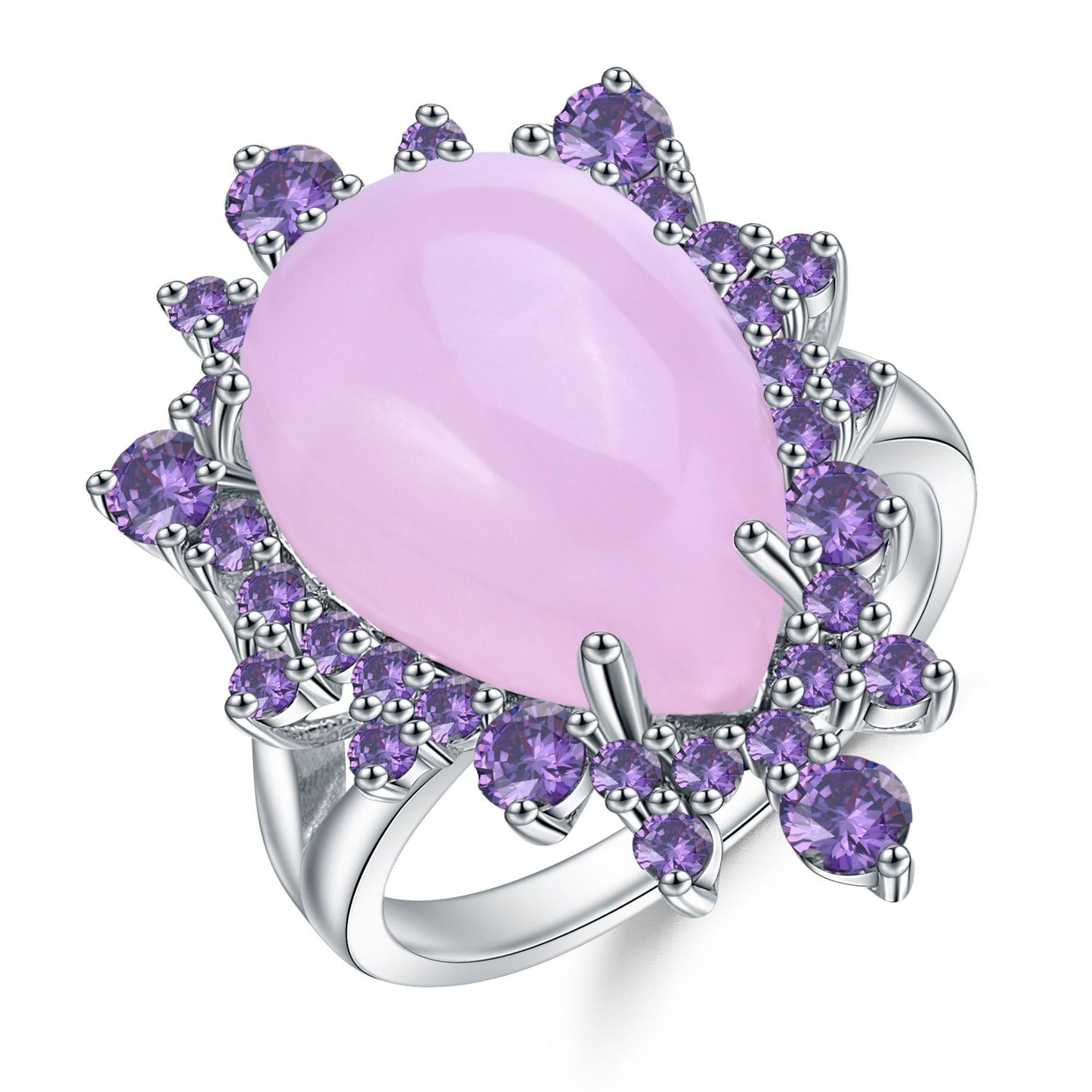Luxurious Natural Gemstone Pink Chalcedony Ring Elegant Series with a Sense of Sophistication s925Silver Inlaid Gemstone Ring