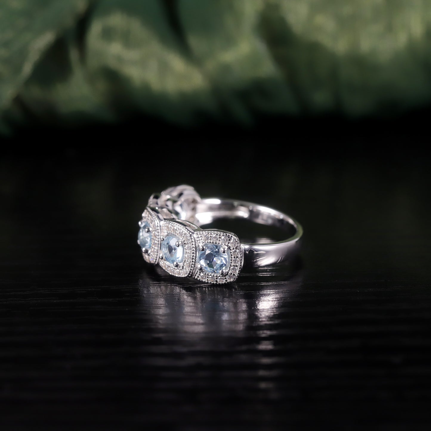 Wind Ring s925Sterling Silver Gemstone Ring Natural Sky Blue Topaz Ring Wholesale
