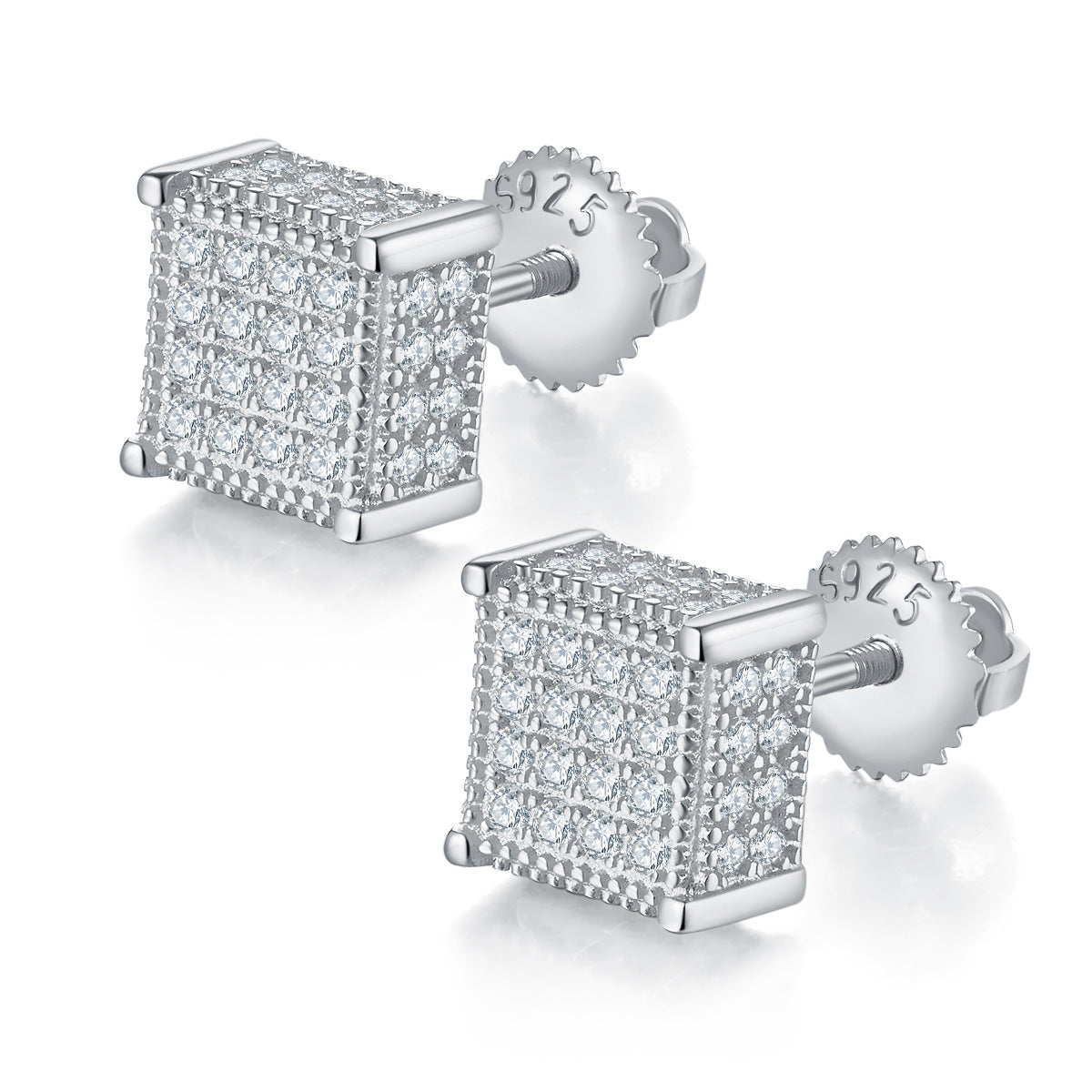 Unique Full Diamond Stud Earrings s925Silver Inlaid Moissanite Stud Earrings Unisex Fashion Export Square Stud Earrings Trendy