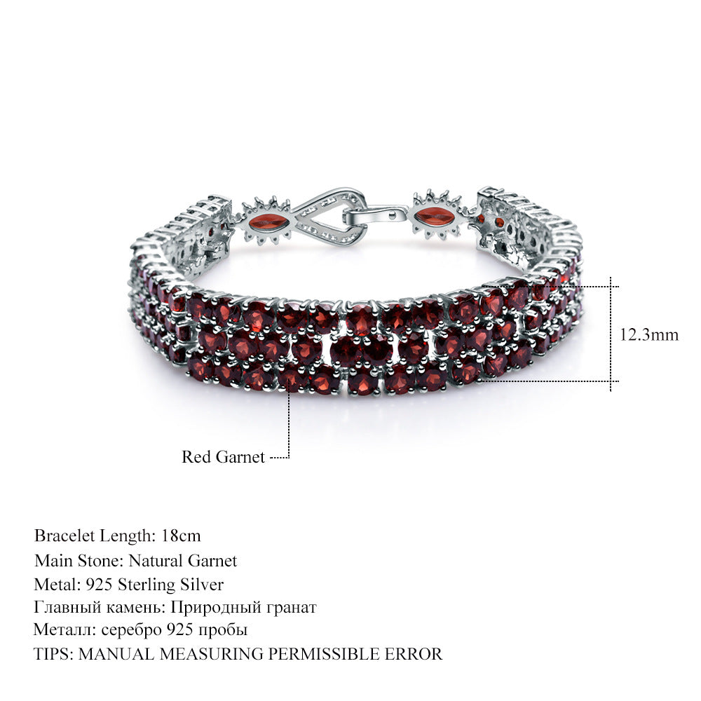 Luxurious Multi Gemstone Natural Garnet Bracelet Retro Style s925Silver Inlaid Natural Gemstone Bracelet