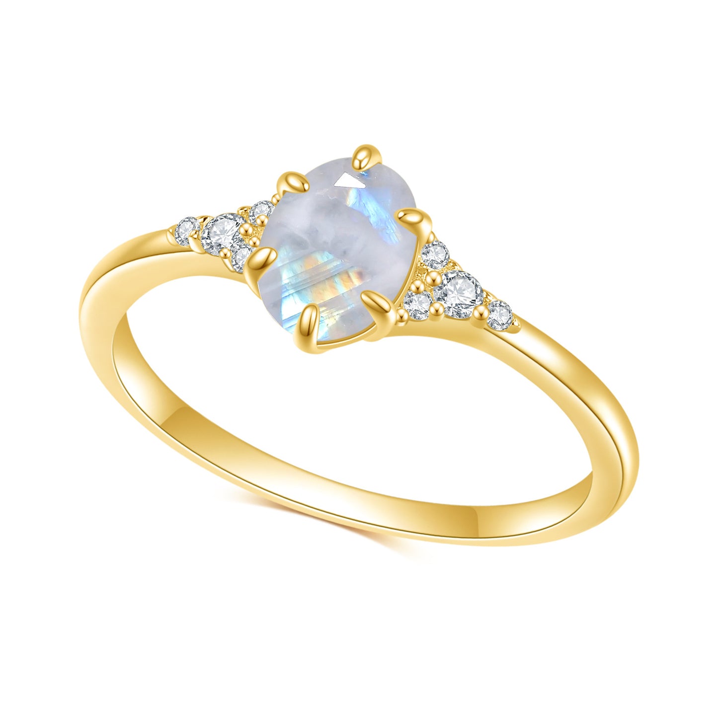 Fashion s925Sterling Silver Inlaid Natural Cream Blue Moonstone Ring Elegant Fine Craftsmanship Rose Gold Ring